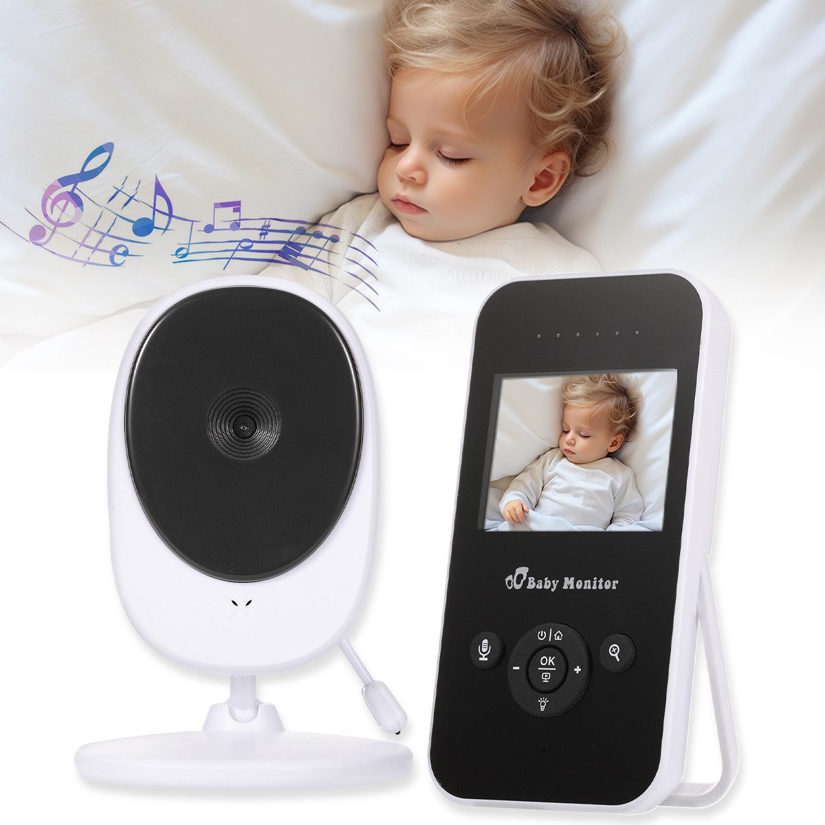 Video-Babyphone Babyphone, 2,4-Zoll-Display, unterstützt Zwei-Wege-Gegensprechanlage