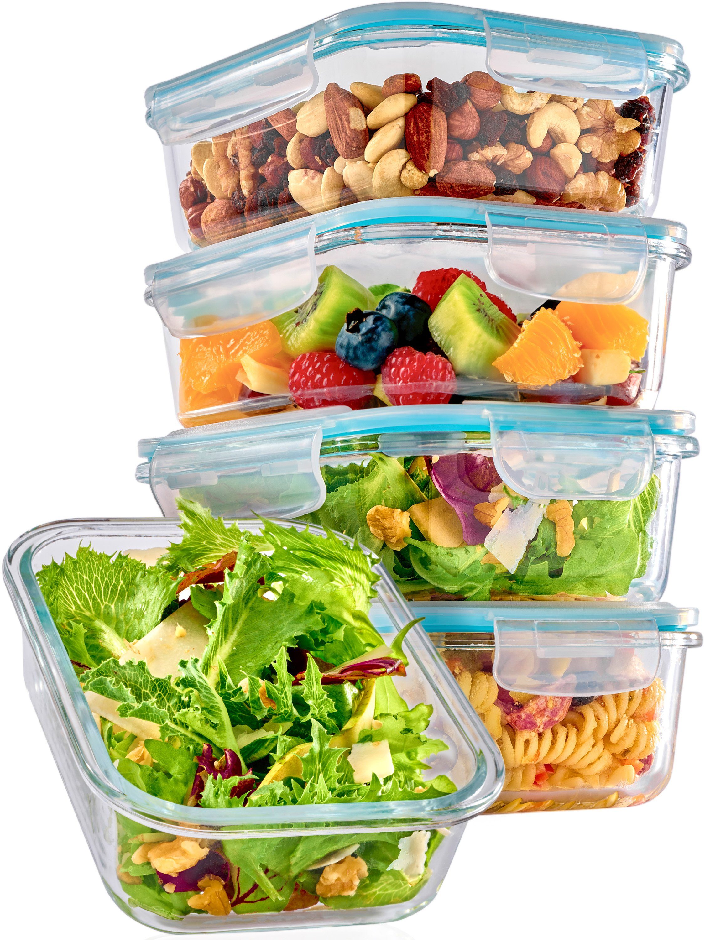 Praknu Frischhaltedose Контейнеры для хранения продуктов питания Glas mit Deckel Groß 1000 ml - Als Mealprep Box, Glas, (Set, 4-tlg), Glasbehälter zum Einfrieren - Spülmaschinenfest - BPA frei