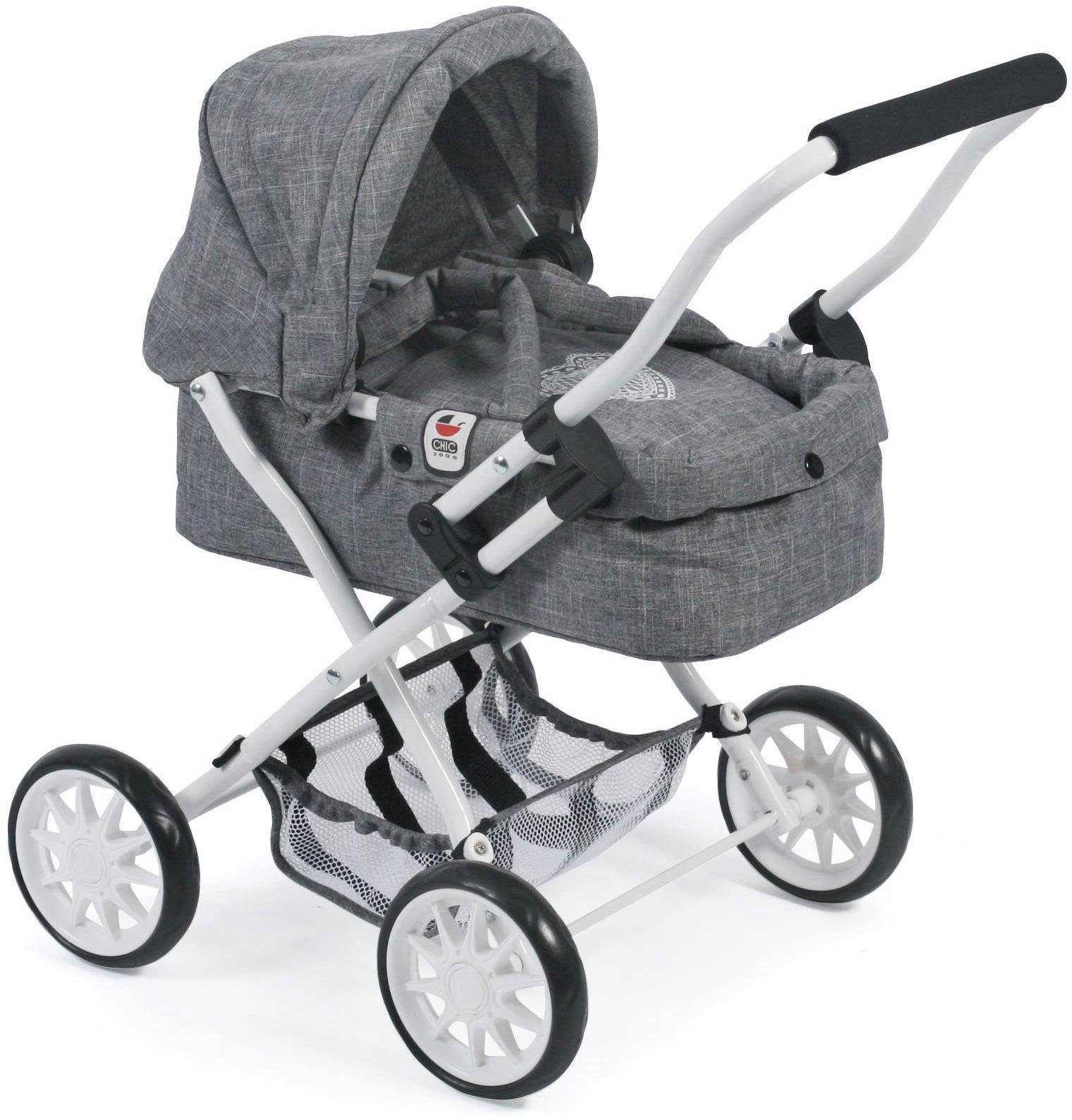 CHIC2000 Puppenwagen Smarty, Jeans Grey, mit herausnehmbarer Tragetasche