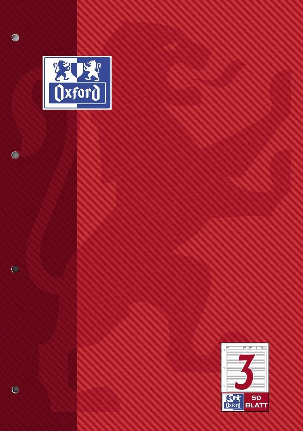 OXFORD Notizblock Oxford 100050342 Arbeitsblock Lin.3 A4 50 Blatt 90 g/qm 4-fach Lochung
