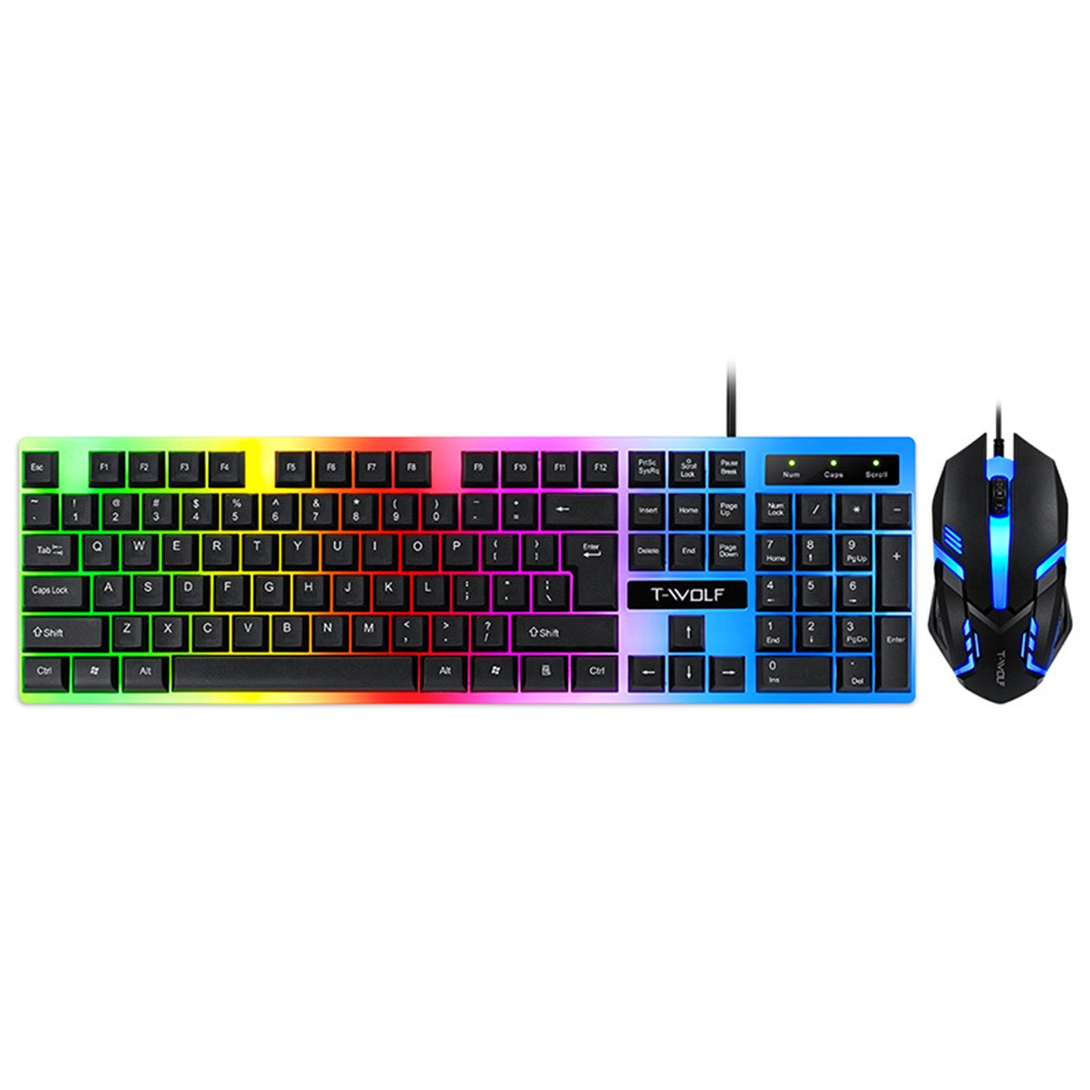 KINSI Kabelgebundene Tastatur und Maus Set mit schwebenden Tasten Tastatur- und Maus-Set, kühler RGB-Hintergrundbeleuchtung