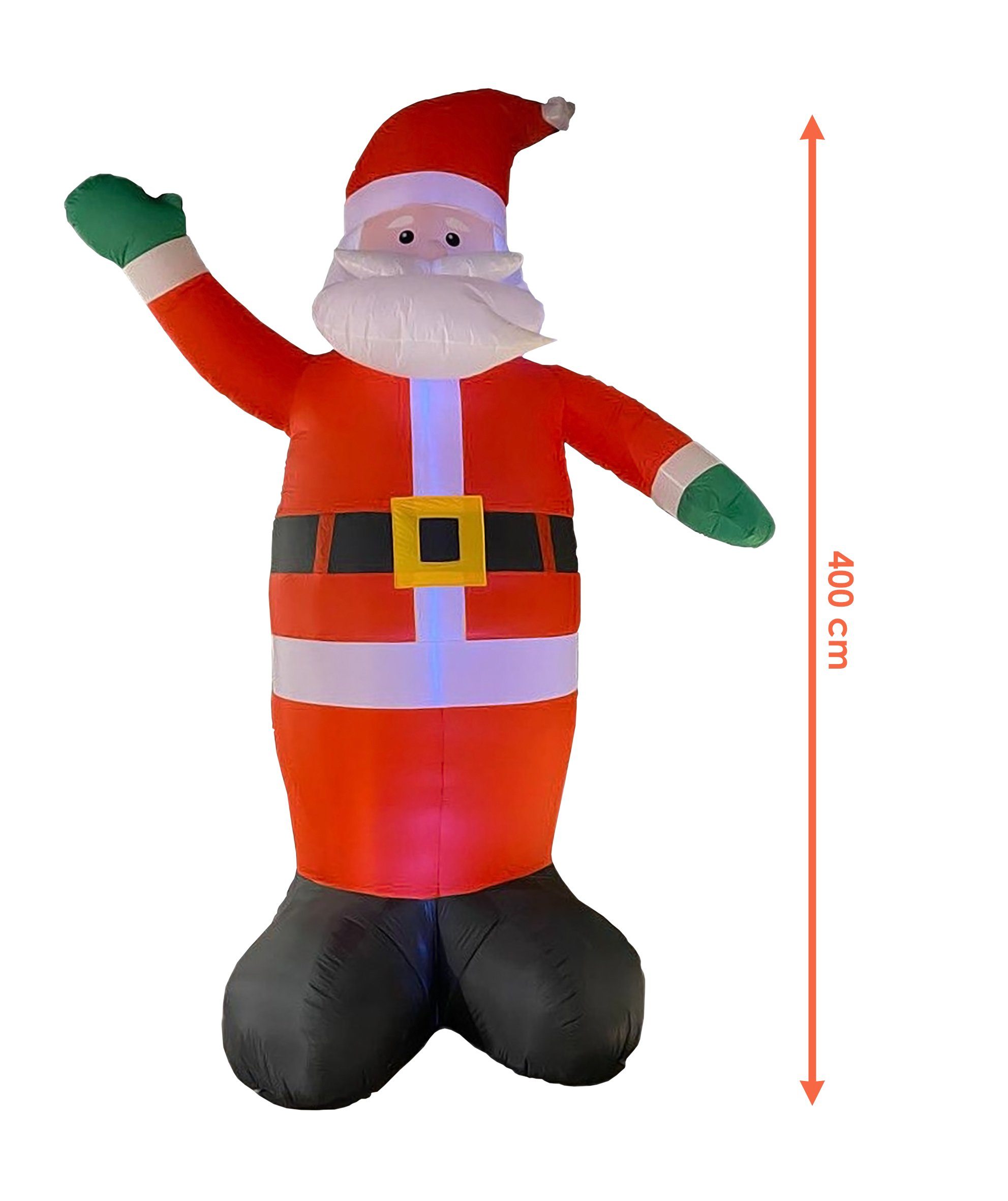 Spetebo Weihnachtsmann XXL LED Weihnachtsmann selbst aufblasbar 400 cm (Stück, 1 St., XXL Weihnachtsmann), Riesen Nikolaus Garten Dekoration beleuchtet