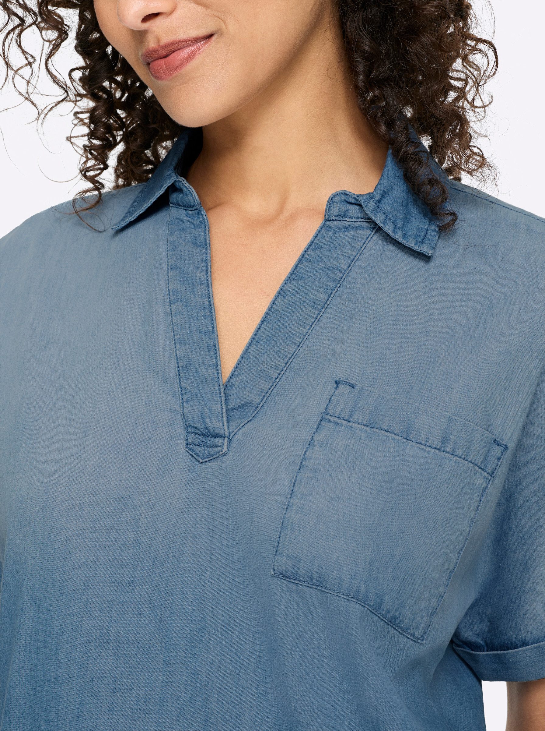 heine Klassische Bluse Jeansbluse Kurzarm