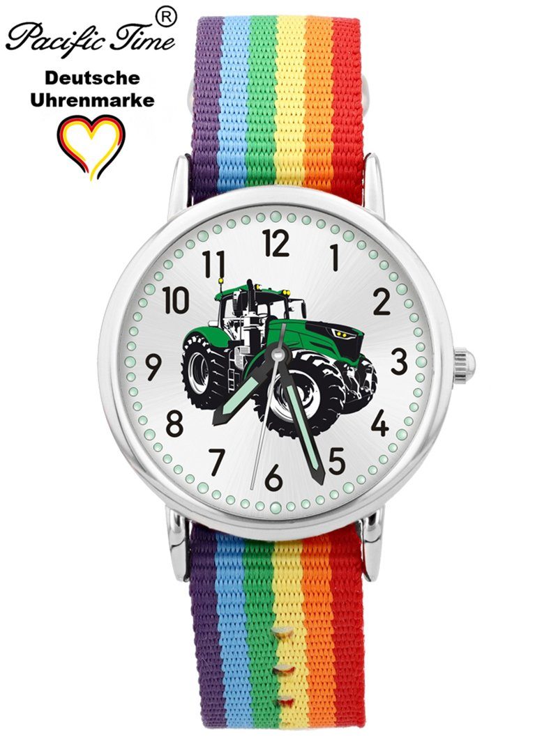 Pacific Time Quarzuhr Kinder Gratis Wechselarmband, Traktor grün Mix Design Match Regenbogen Armbanduhr - und Versand