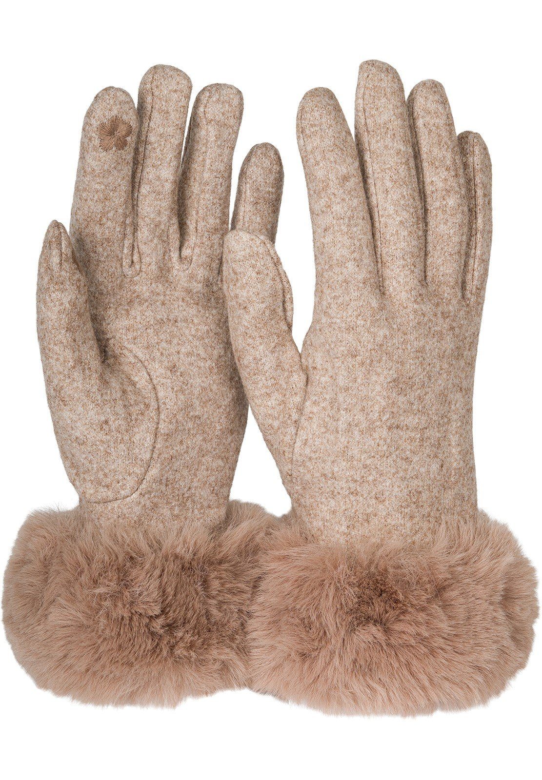 styleBREAKER Fleecehandschuhe Touchscreen Handschuhe mit Kunstfell Braun