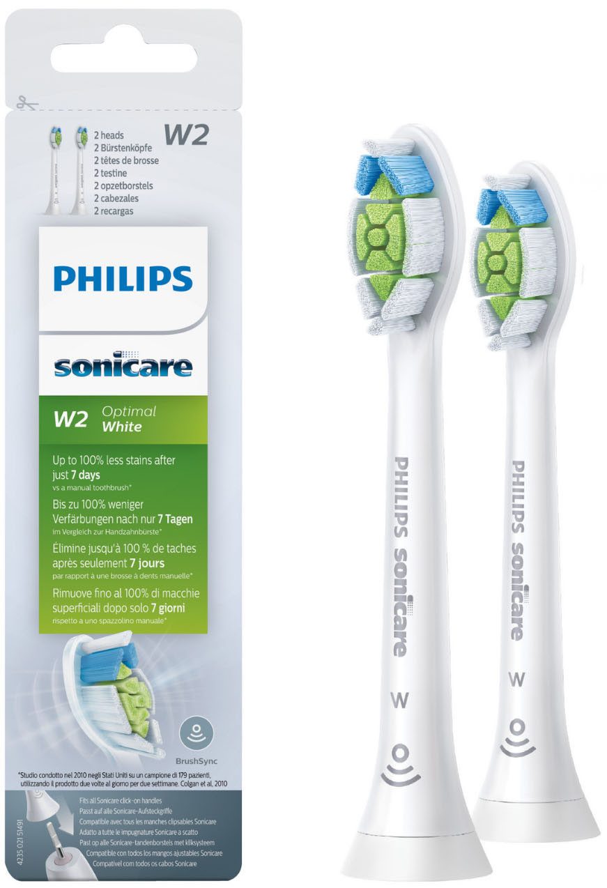 Philips Sonicare Aufsteckbürsten Standard W2 Optimal White, Farbe weiß, mit der Bürstenkopferkennung, Standardgröße