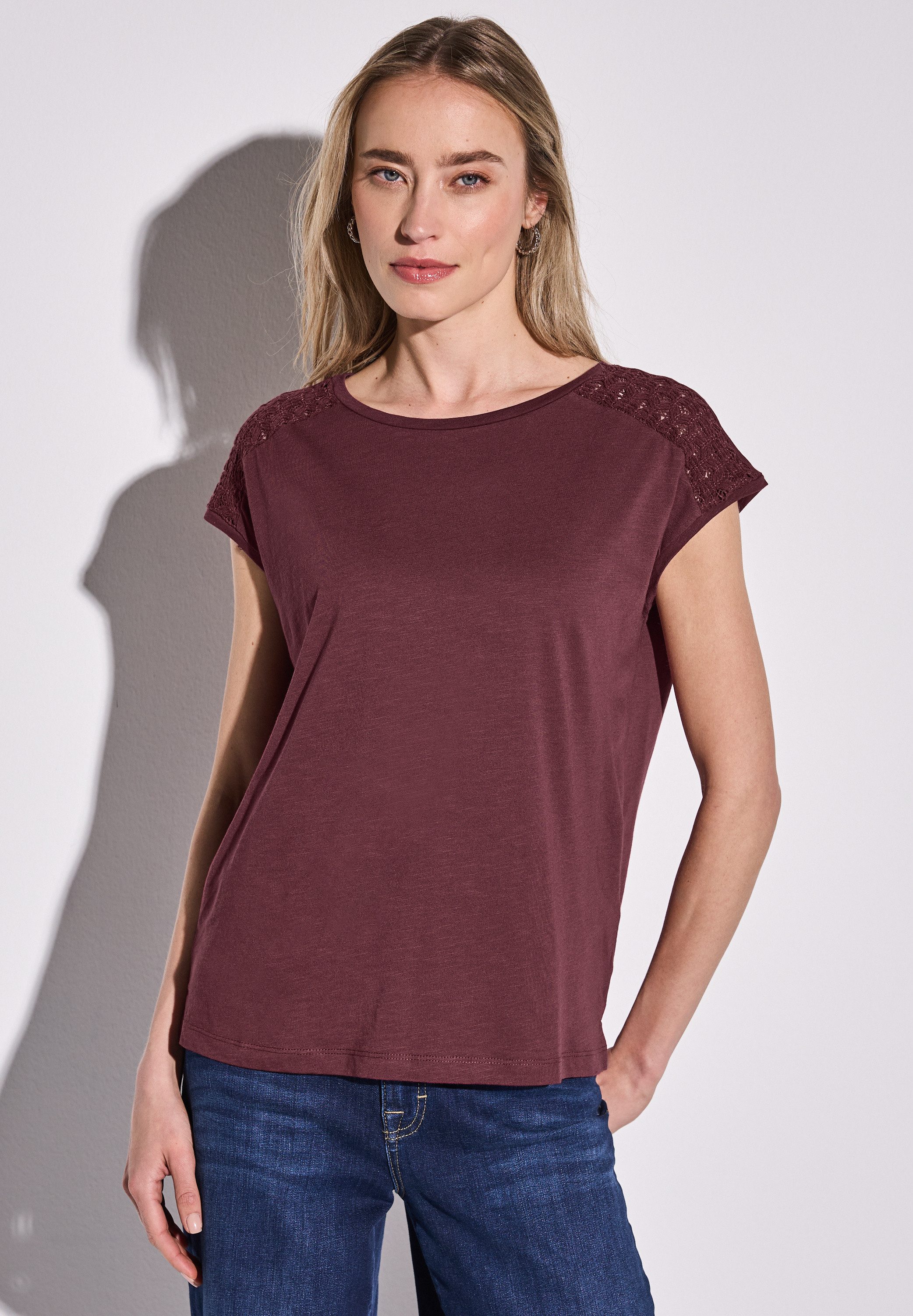 STREET ONE Spitzenshirt, im soften Baumwoll-Mix günstig online kaufen