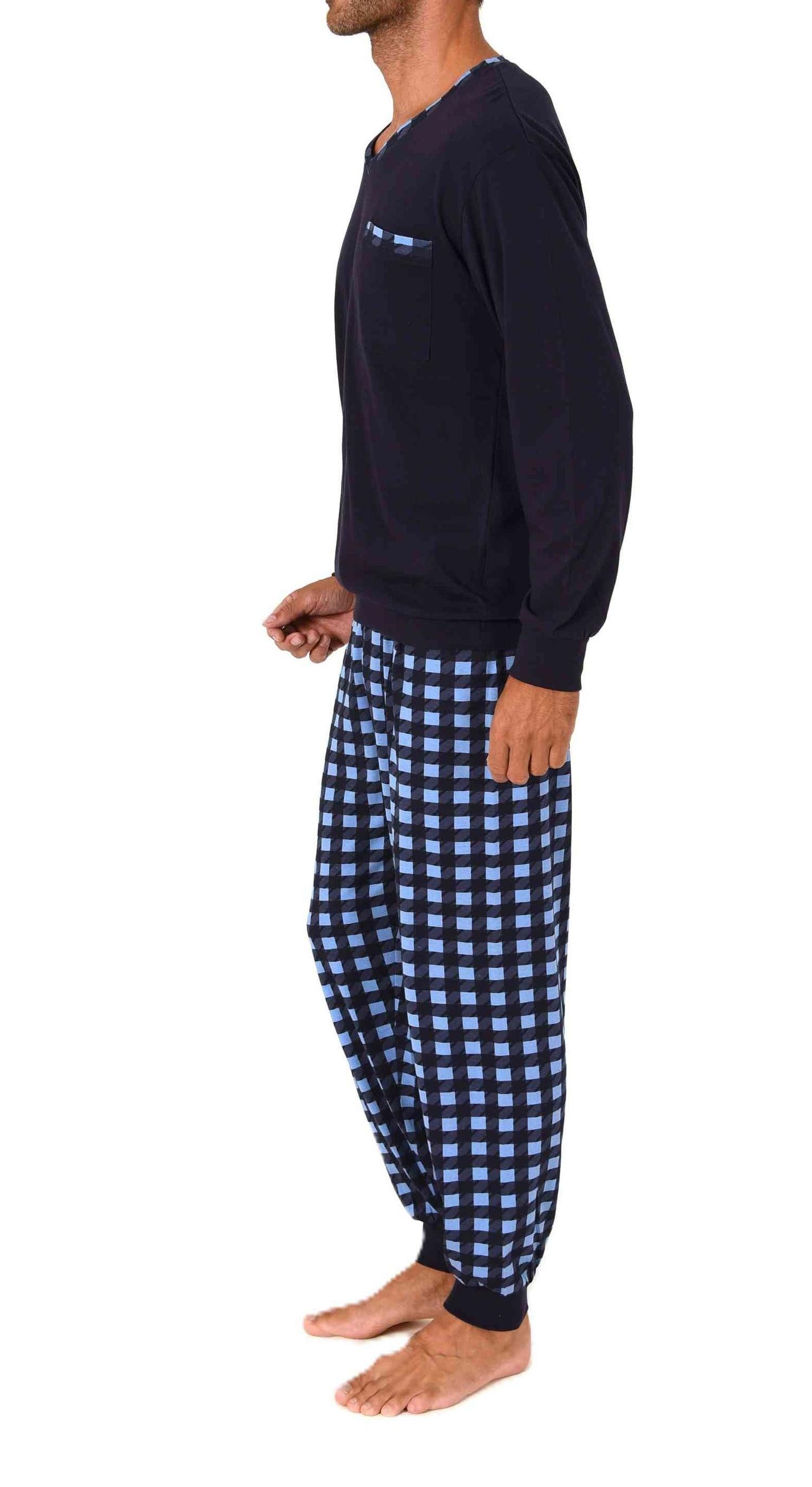Normann Pyjama Normann Herren Schlafanzug mit Bündchen und karierter Jersey günstig online kaufen