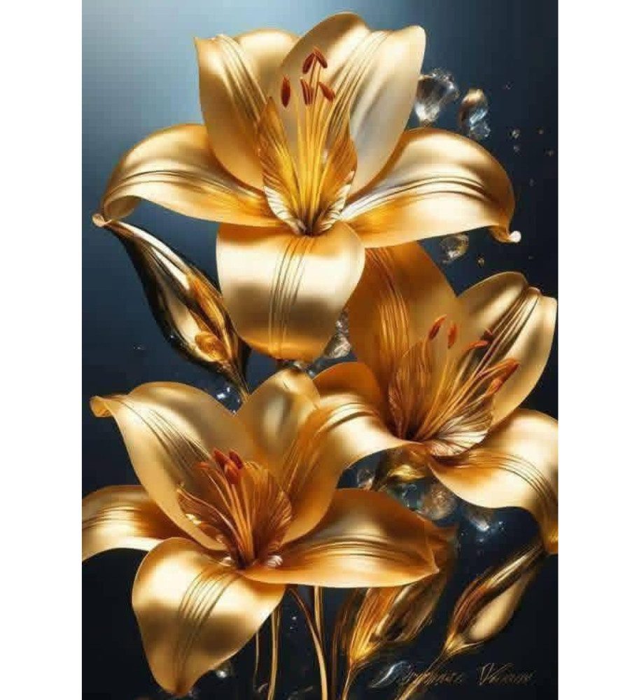Rötting Design Malen nach Zahlen Diamond Painting Set 5D DIY Motiv die goldenen Lilien (Komplett-Set, Vollbild), Diamond Painting Vollbild, Vollständiges Zubehörpaket