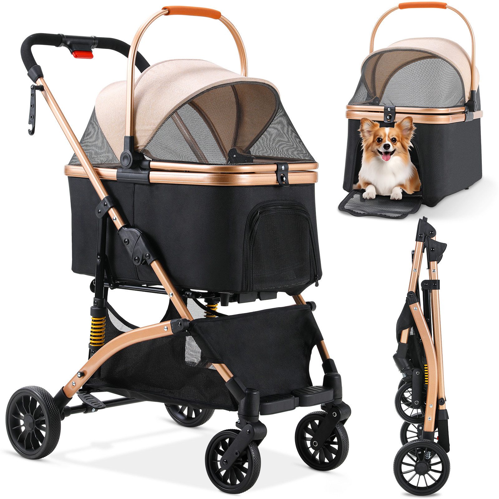 TLGREEN Hundebuggy klappbar, Leichtes Aluminium Gestell und atmungsaktives Mesh, (Hundewagen, Stoßfest & platzsparend für kleine Hunde/Katzen), Ideal für Reisen, Spaziergänge und Tierarztbesuche