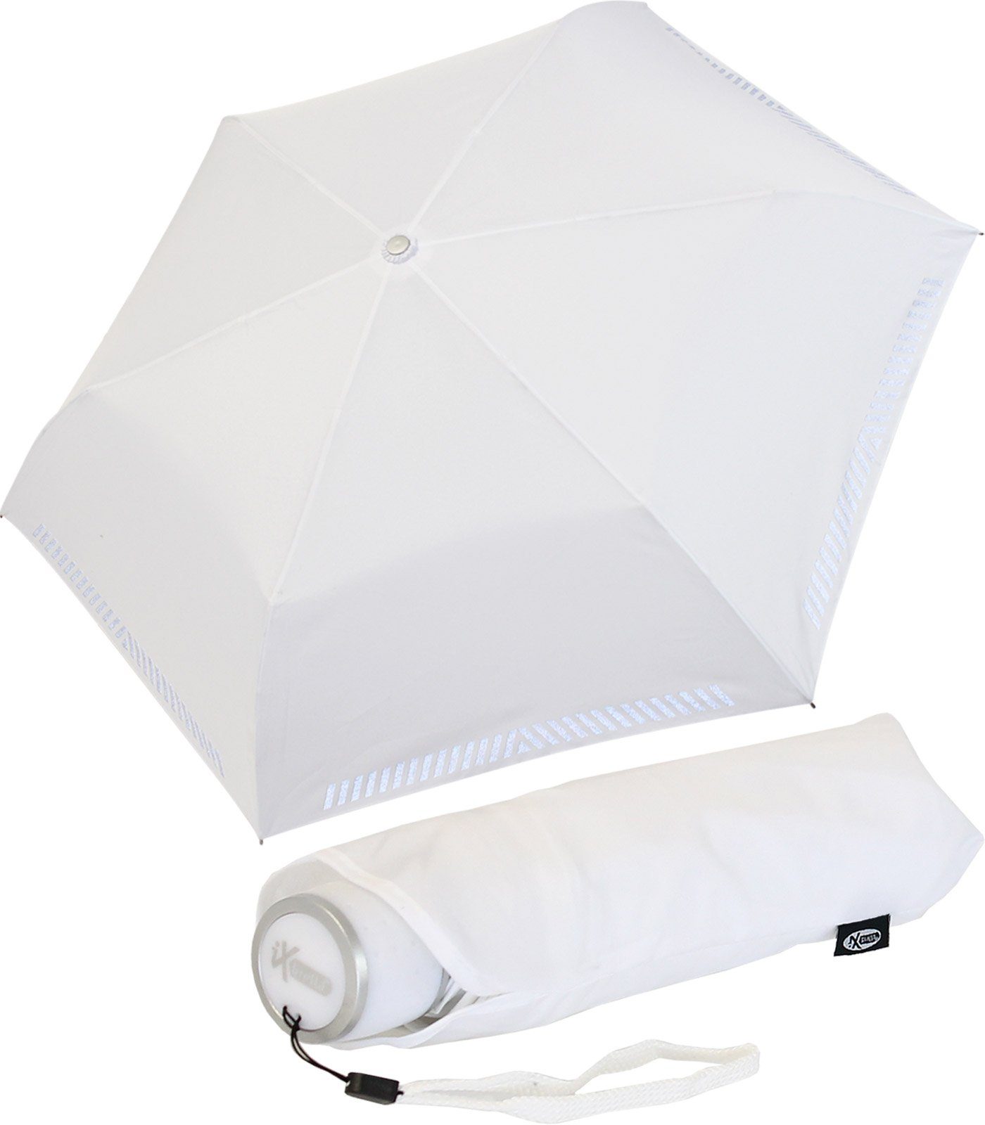 weiß iX-brella Kinderschirm Safety Reflex Mini reflektierend leicht, extra Taschenregenschirm