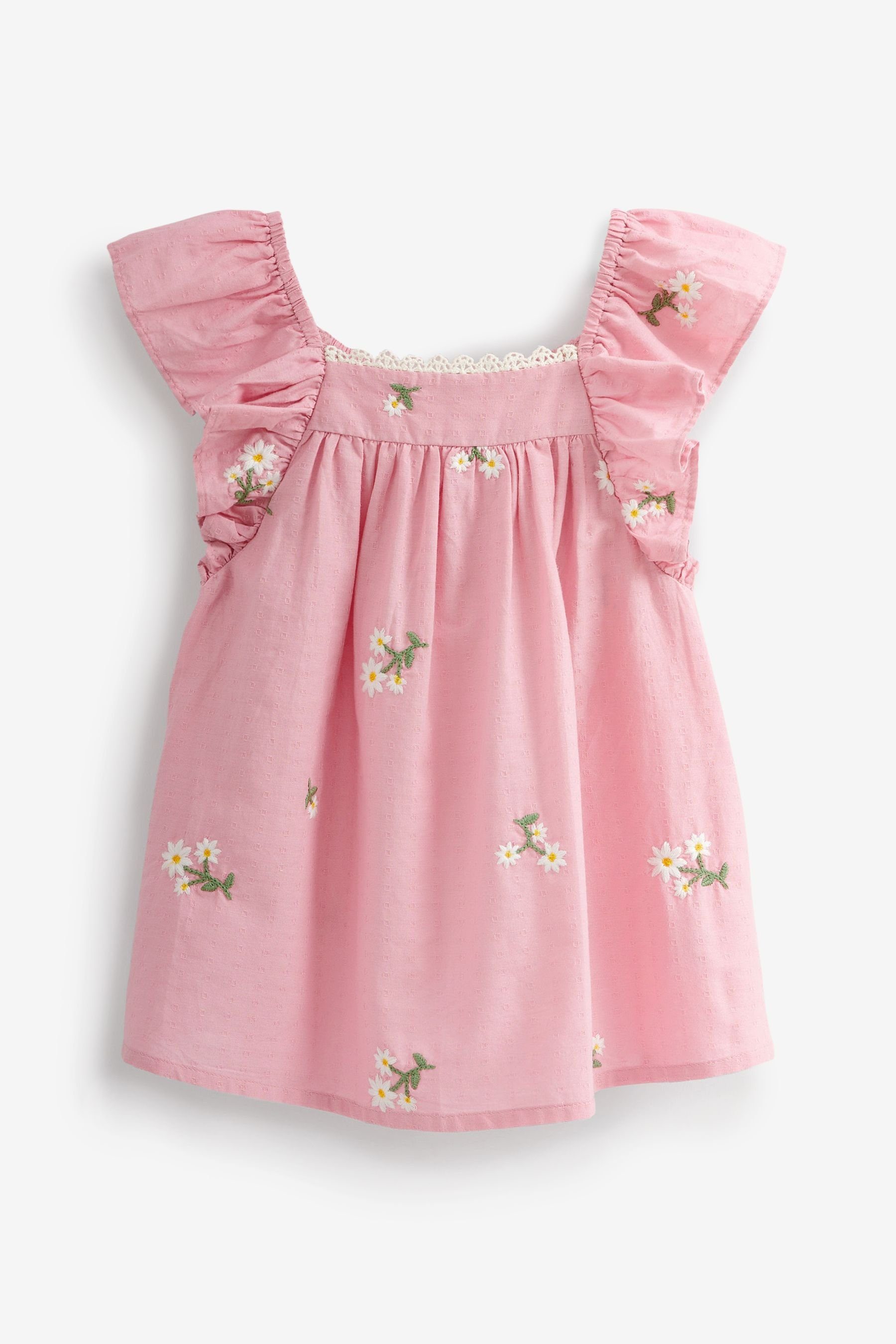 Next Sommerkleid Gerüschtes Kleid mit Stickereien (1-tlg) Pink