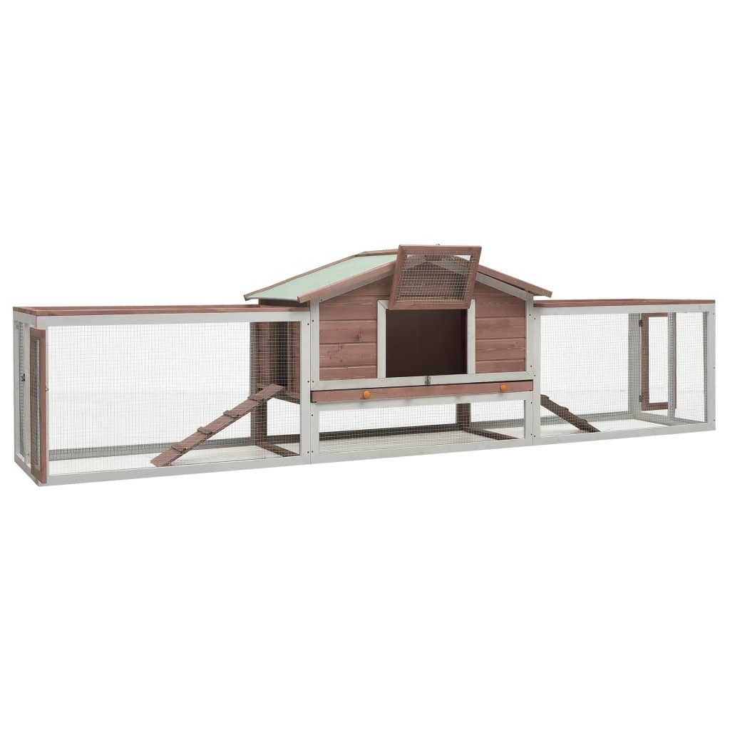 vidaXL Kleintierstall, Kaninchenstall Mokka 310x70x87 cm Kiefer & Tanne Massivholz