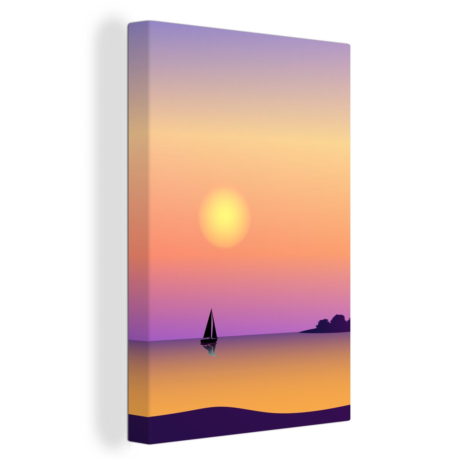 - bespannt Leinwandbild fertig Sonne Zackenaufhänger, - OneMillionCanvasses® (1 Leinwandbild St), cm - Pastell Zeichnung, Segelboot inkl. 20x30 Gemälde,