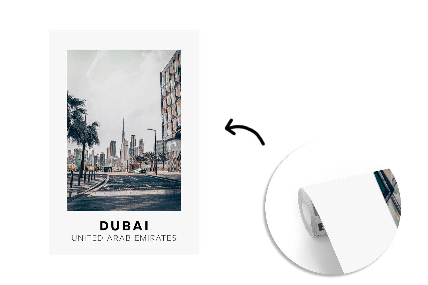 MuchoWow Fototapete Dubai - Straße, - St), für Skyline Montagefertig Wandtapete Matt, Vinyl Tapete bedruckt, Wohnzimmer, (3