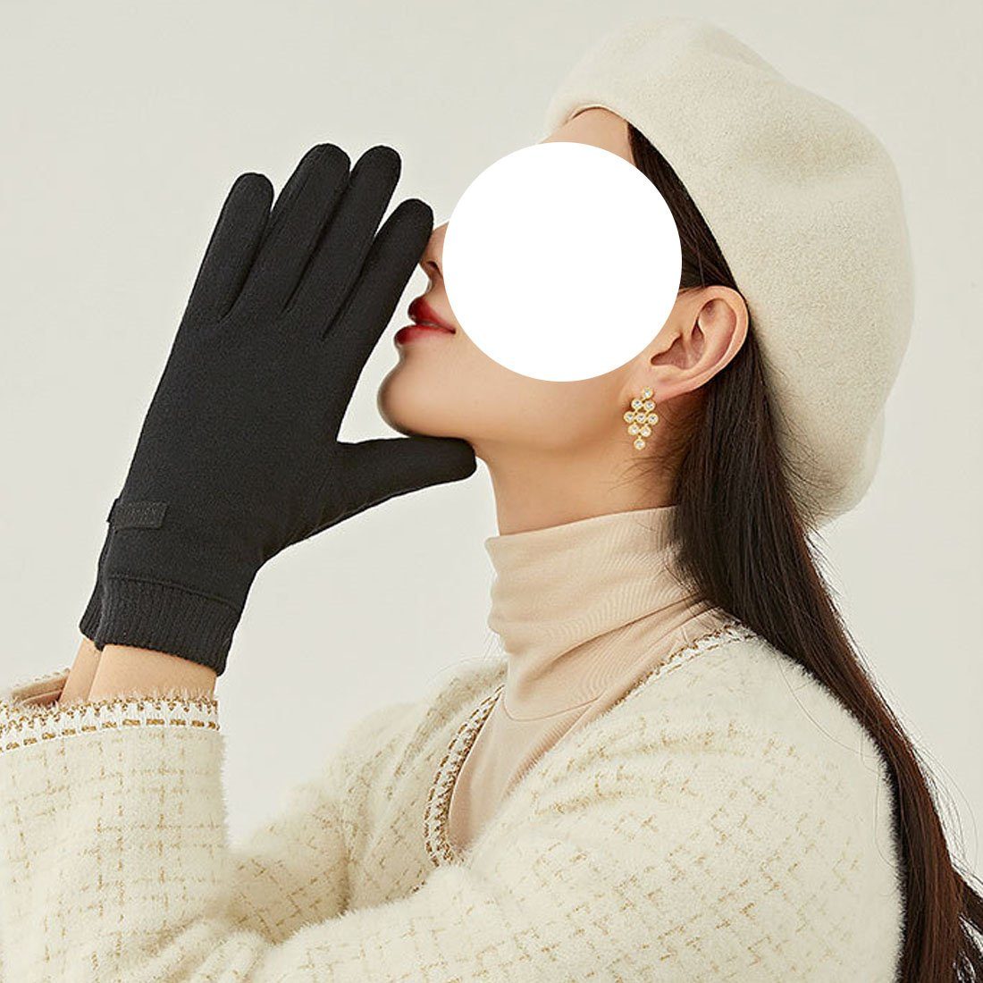 DÖRÖY Fleecehandschuhe Touchscreen-Handschuhe Kaschmir Winterhandschuhe warme Frauen, für aus Schwarz