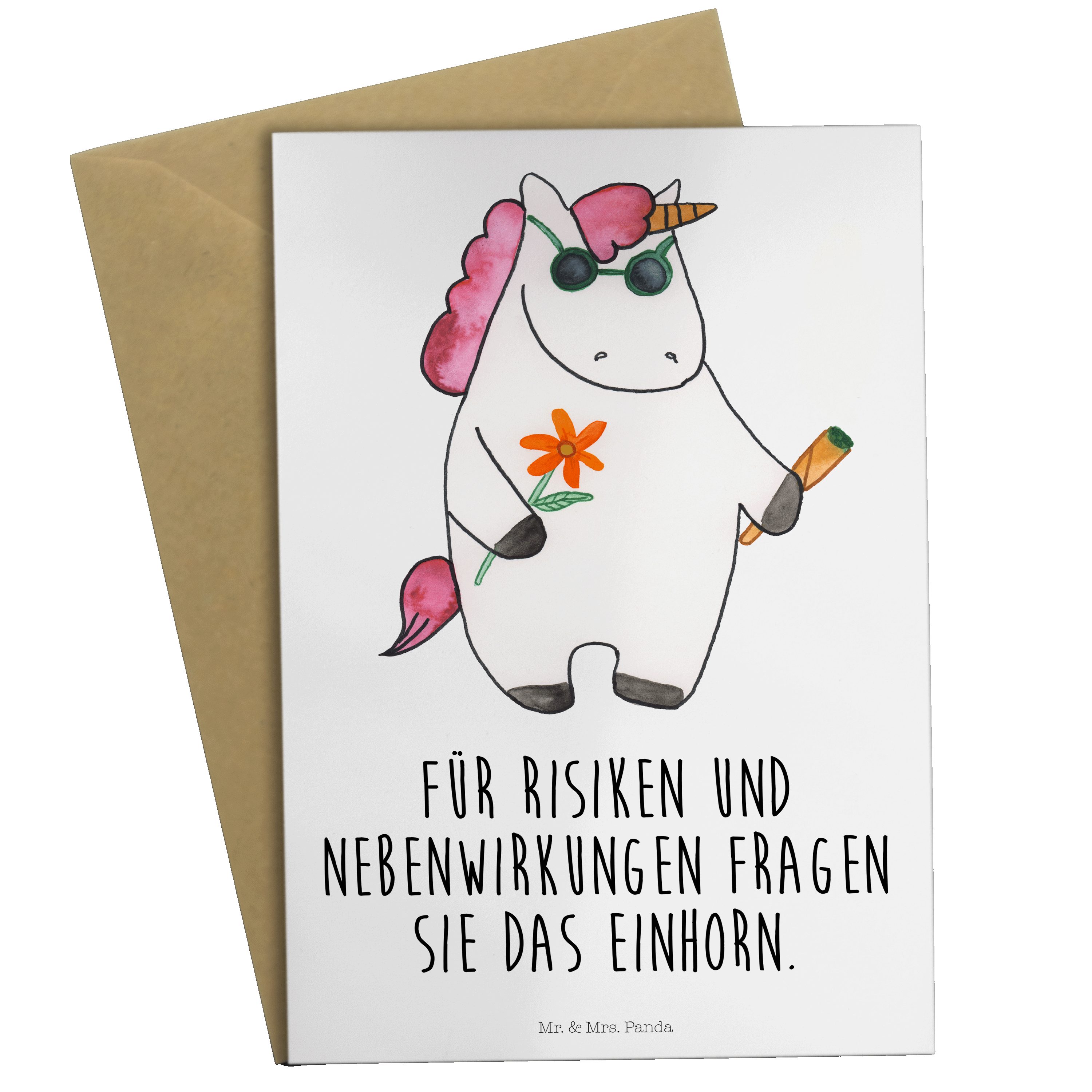 Mr. & Mrs. Panda Grußkarte Einhorn Woodstock - Weiß - Geschenk, Einhorn Deko, Einladungskarte, U