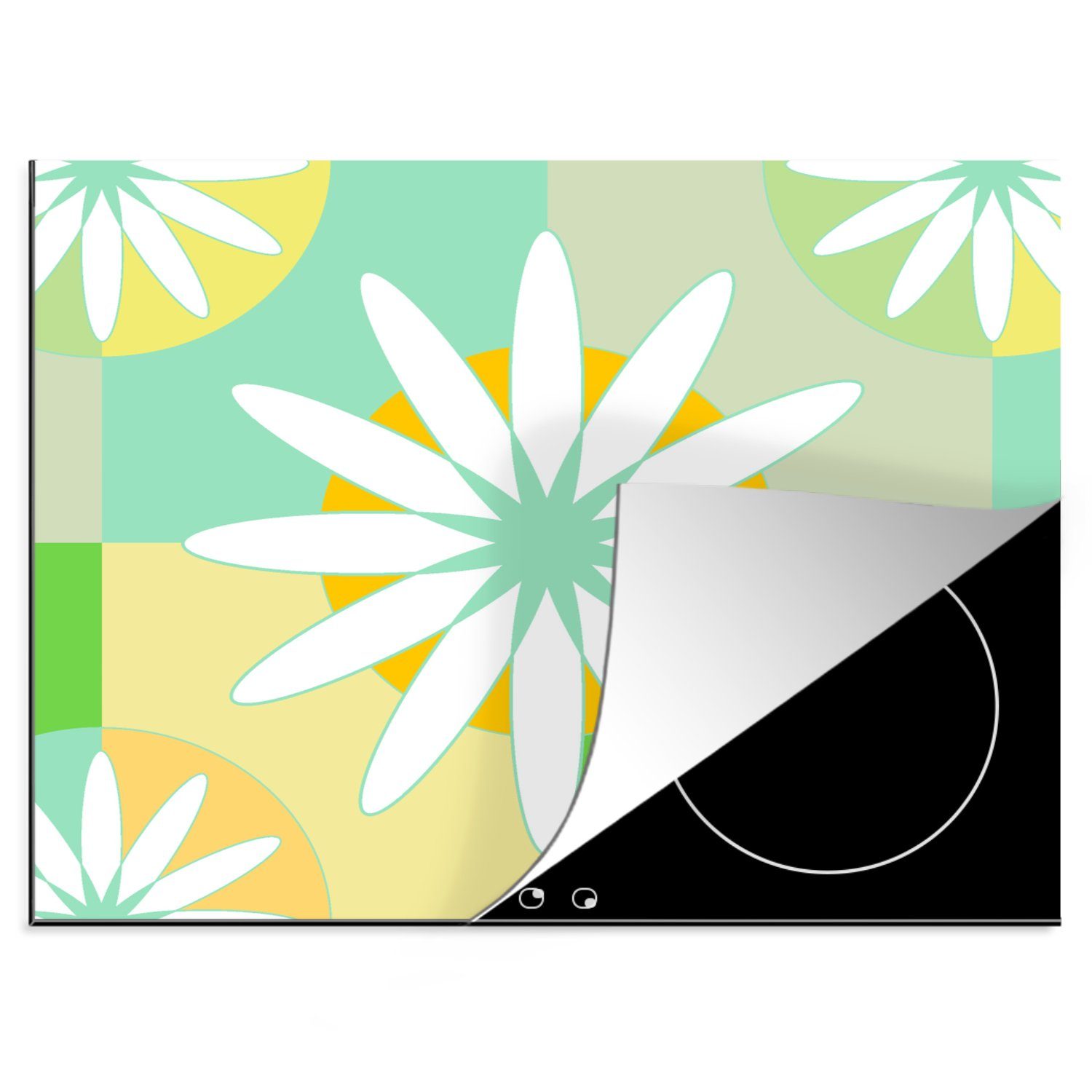 MuchoWow Herdblende-/Abdeckplatte Blumen - Sommer - Muster, Vinyl, (1 tlg), 60x52 cm, Mobile Arbeitsfläche nutzbar, Ceranfeldabdeckung