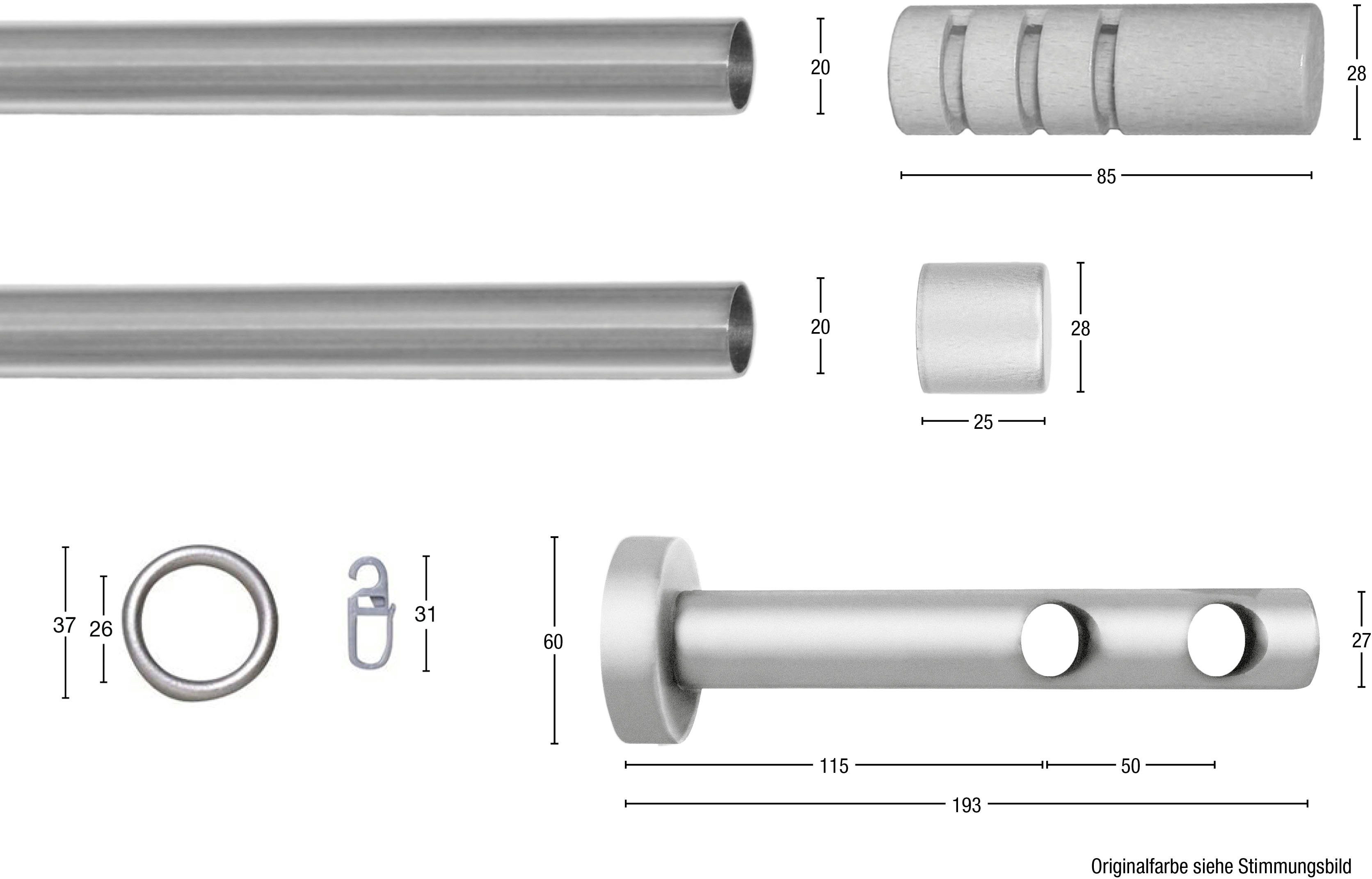 verlängerbar, 2-läufig, GARESA, verschraubt, m.Ausschnitte, Vorhanggarnitur, Wunschmaßlänge, Ringe PEMPIA, mit weiß Knopf Gardinenstange