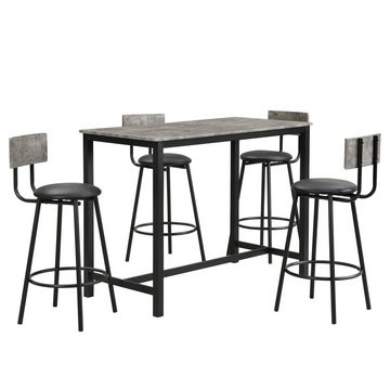 REDOM Bargruppe Esstisch- und Stuhlset, Bartisch- und Stuhlset, (rechteckiger Esstisch, Loungesessel mit vier Metallbeinen), Grau + Schwarz