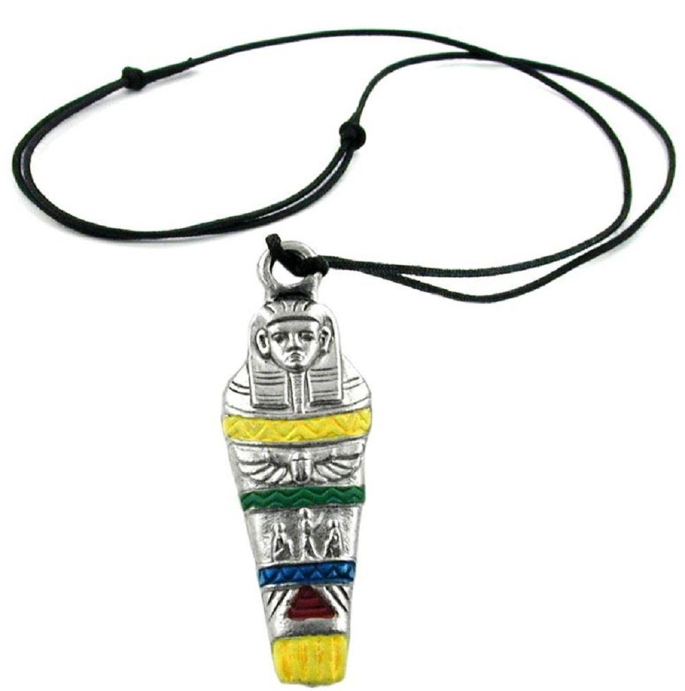 Collier Kette mit Zinn-Anhänger Mumie farbig bemalt 100 cm Baumwollkordel