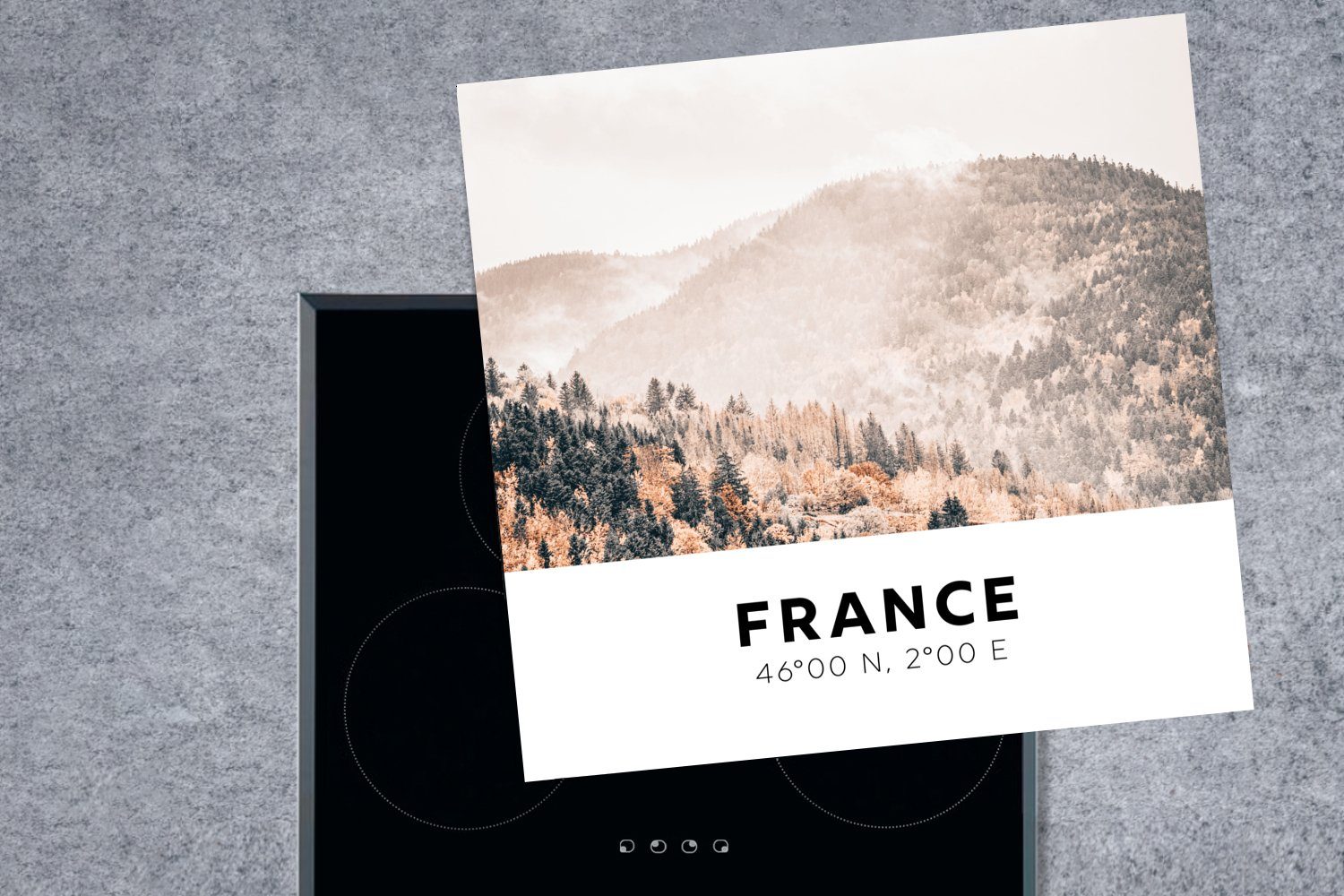 MuchoWow Herdblende-/Abdeckplatte Frankreich - Nebel, Arbeitsplatte Vinyl, 78x78 - Bäume für tlg), (1 cm, küche Ceranfeldabdeckung