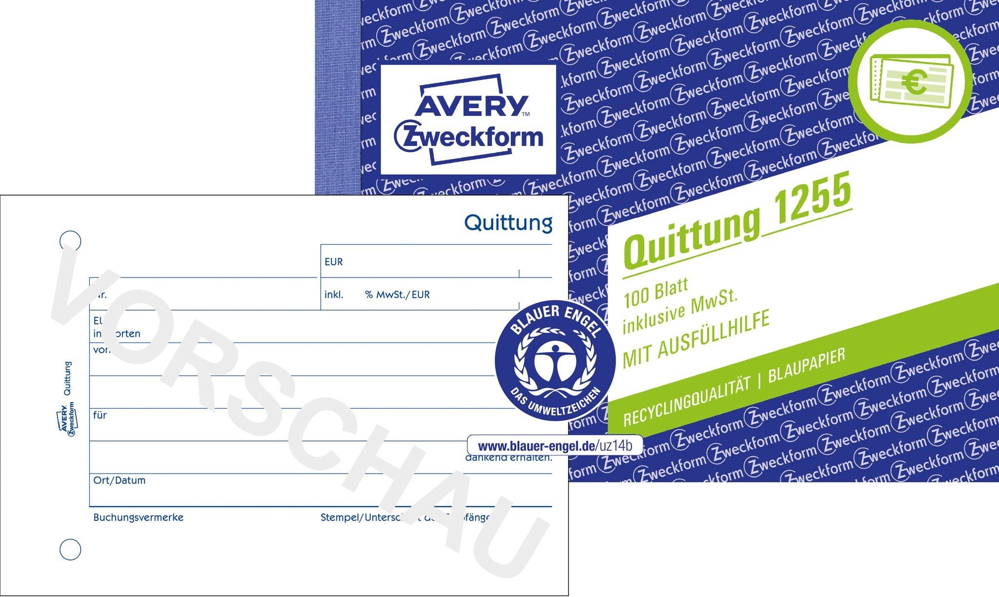 Formularblock Quittung inkl. MwSt. A6 quer RC 100 Blatt