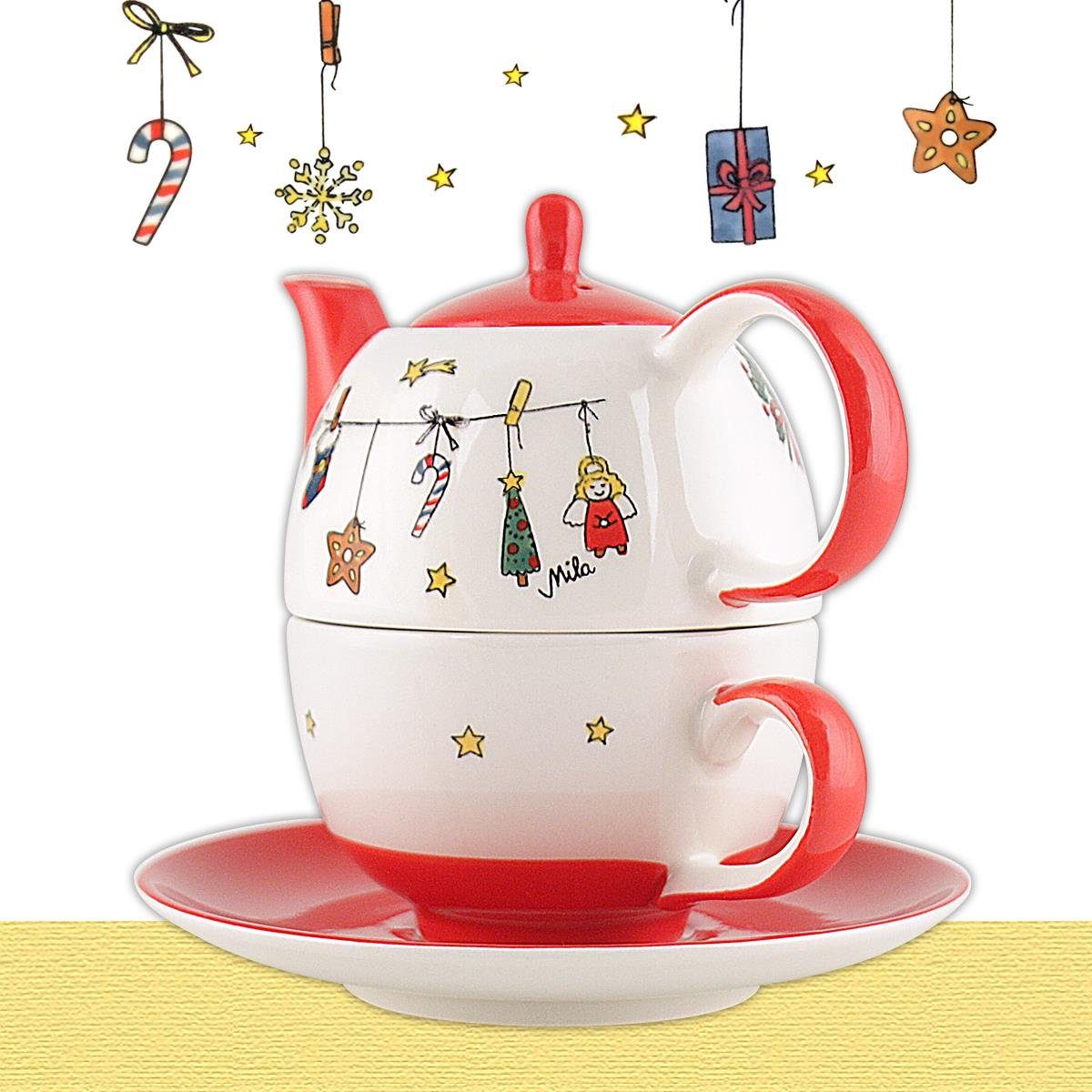 Mila Teekanne Mila Tee-Set: Tea Es (Set) 0.4 Weihnachtet sehr, l, for One, Keramik