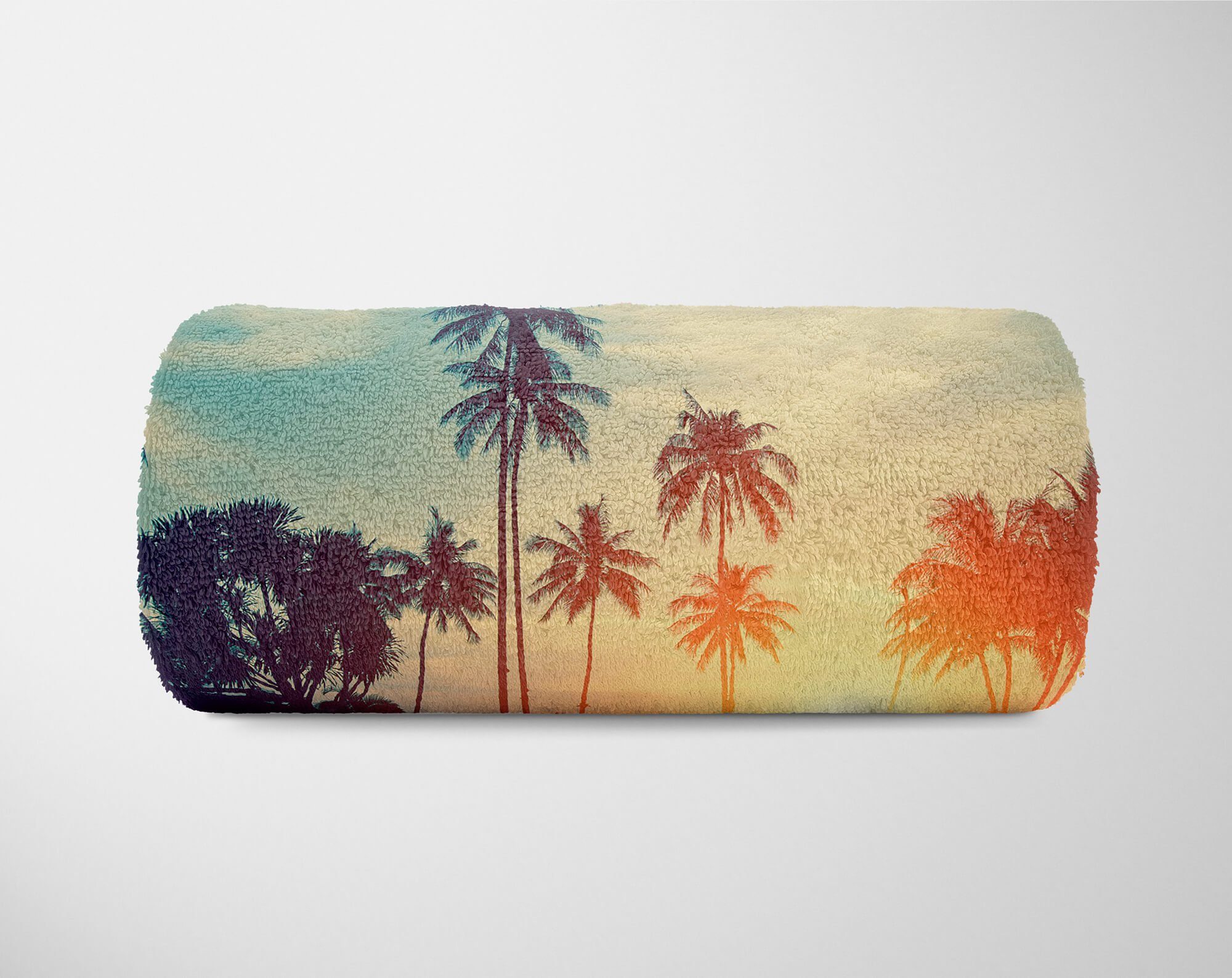Saunatuch Palmen Handtuch Handtücher Kuscheldecke (1-St), Fotomotiv Baumwolle-Polyester-Mix mit Strandhandtuch Sinus Sonnenunter, Handtuch Art