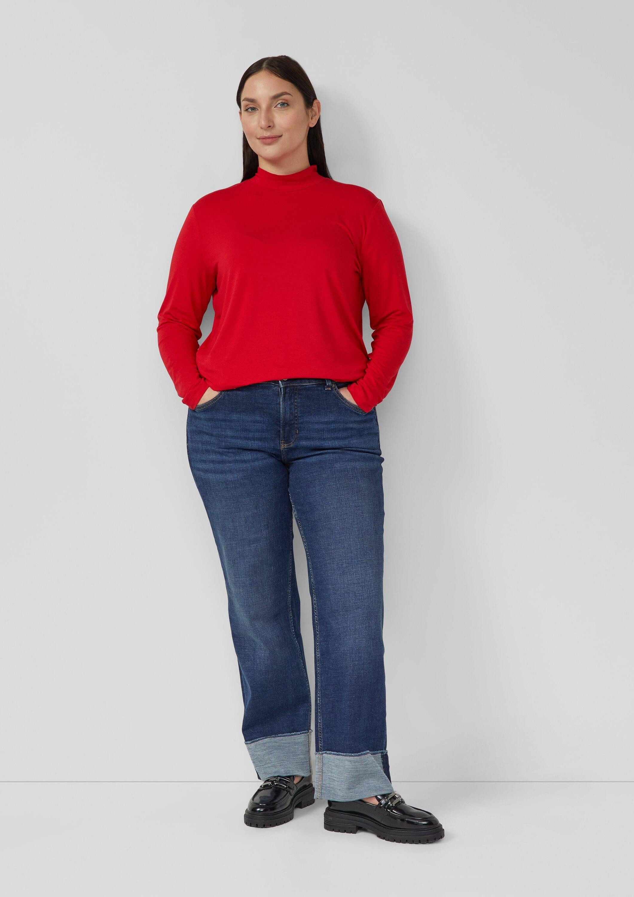 s.Oliver Langarmshirt T-Shirt Fließendes Longsleeve mit Stehkragen