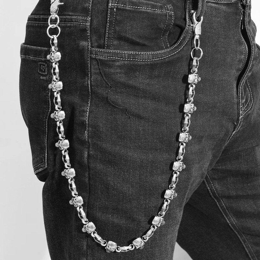 Ware aus aller Welt Hosenkette Einreihig mit Totenköpfen und Karabiner – Ge günstig online kaufen