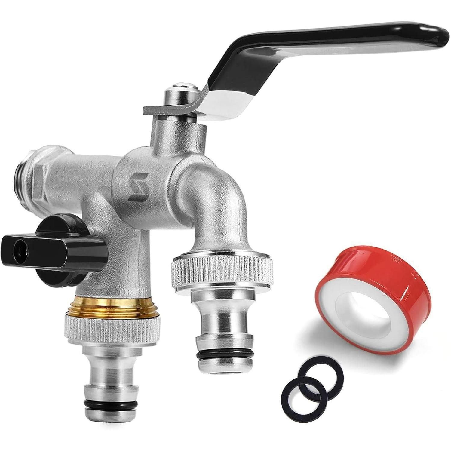 LuxusKollektion Fahrradständer Wasserhahn Garten Messing Schwarz Doppelter Kopf 1/2'' auf 2*3/4''