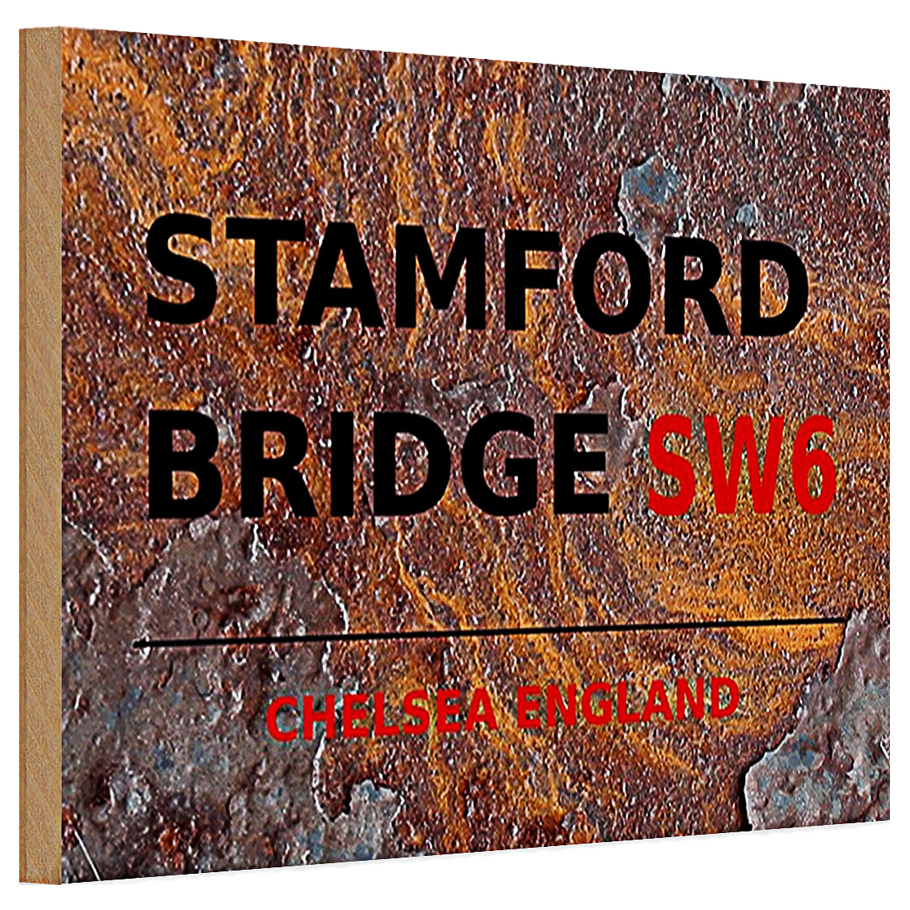 Roomando Holzbild Holzschild London 30x20cm England Stamford Bridge SW6 Rost