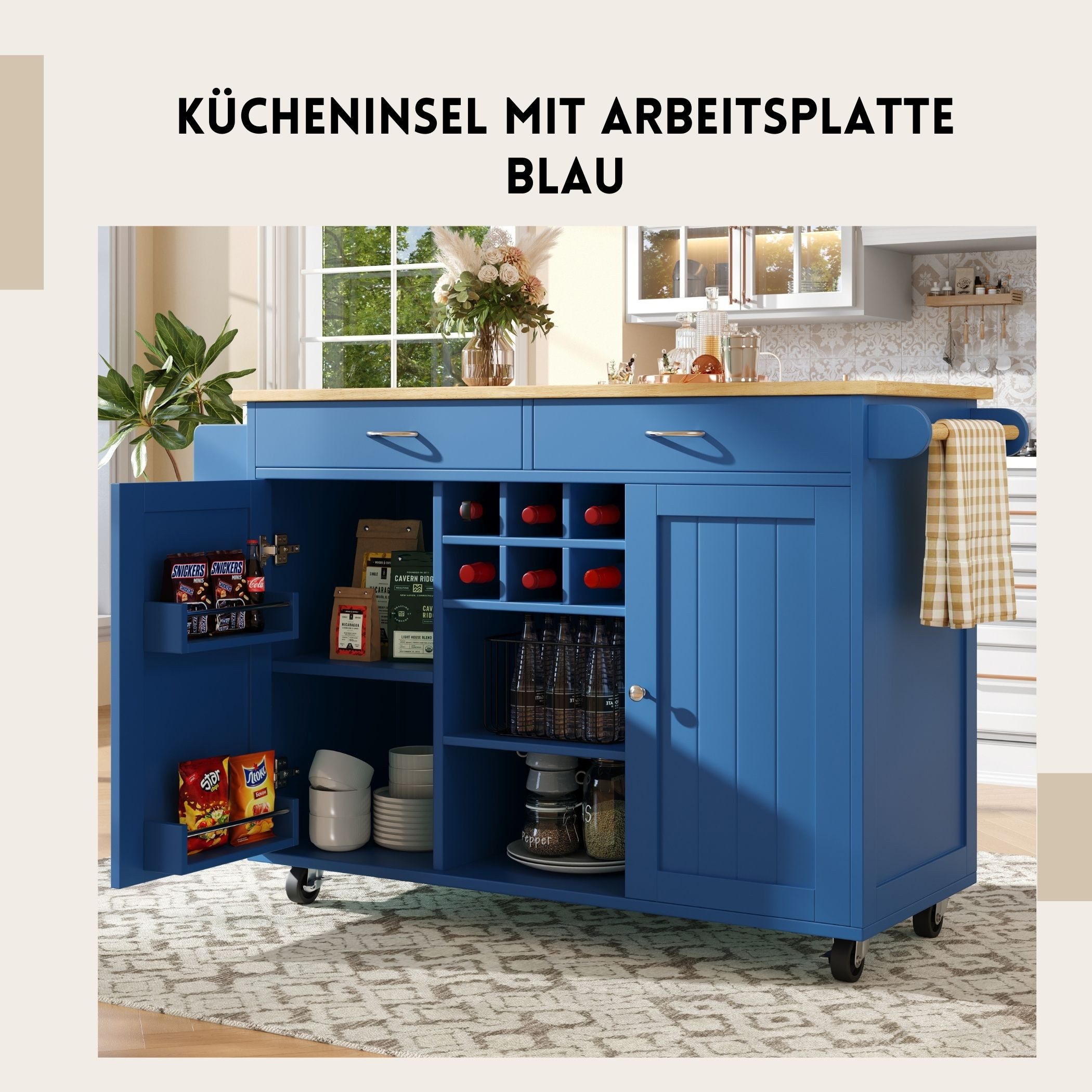 SeedWave Kücheninsel mit Arbeitsplatte, 6 Weinflaschenhalter, günstig online kaufen