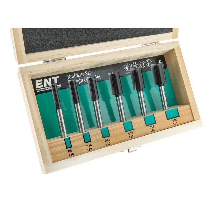 ENT European Norm Tools Fräsbohrer 09010 6-tlg. Nutfräser-Set mit HW-Grundschneide - Ø 8 - 10 - 12 - 16 - 18 und 20 mm - Schaft Ø 8 mm