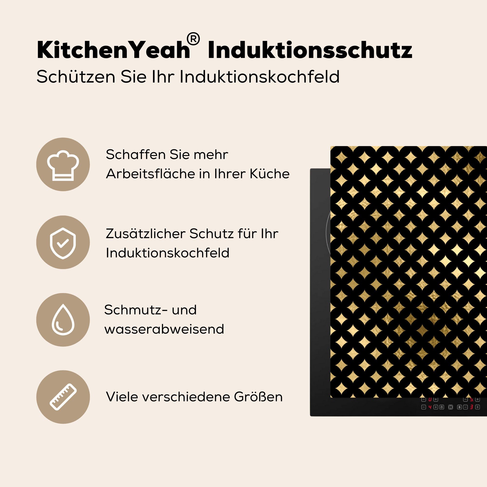 küche cm, 78x78 Gold, tlg), Ceranfeldabdeckung, für Muster (1 - Vinyl, Arbeitsplatte - Herdblende-/Abdeckplatte MuchoWow Sterne