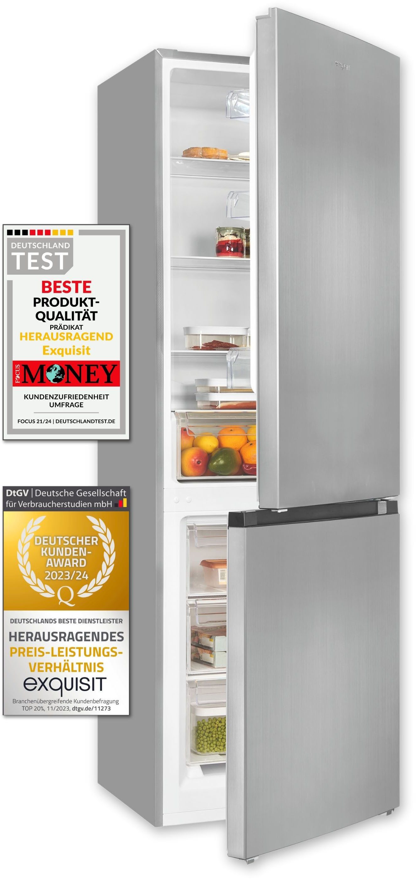 exquisit Kühl-/Gefrierkombination KGC320-95-E-040C, 185,8 cm hoch, 60 cm breit, 315 Liter Nutzinhalt, Elektronische Steuerung