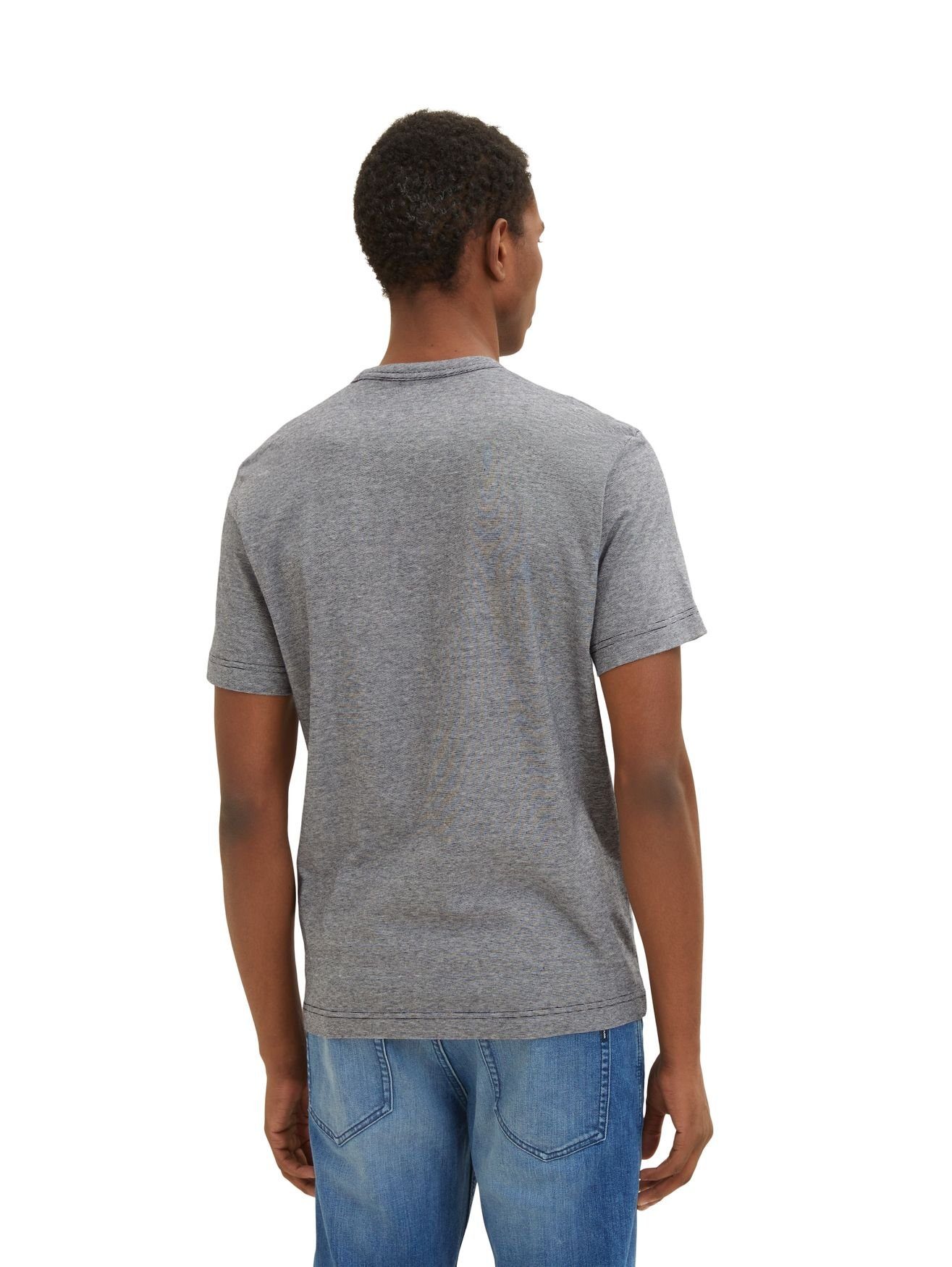 Print 5572 Shirt Bedrucktes Grau T-Shirt (1-tlg) mit Gestreiftes TOM in T-Shirt TAILOR Rundhals