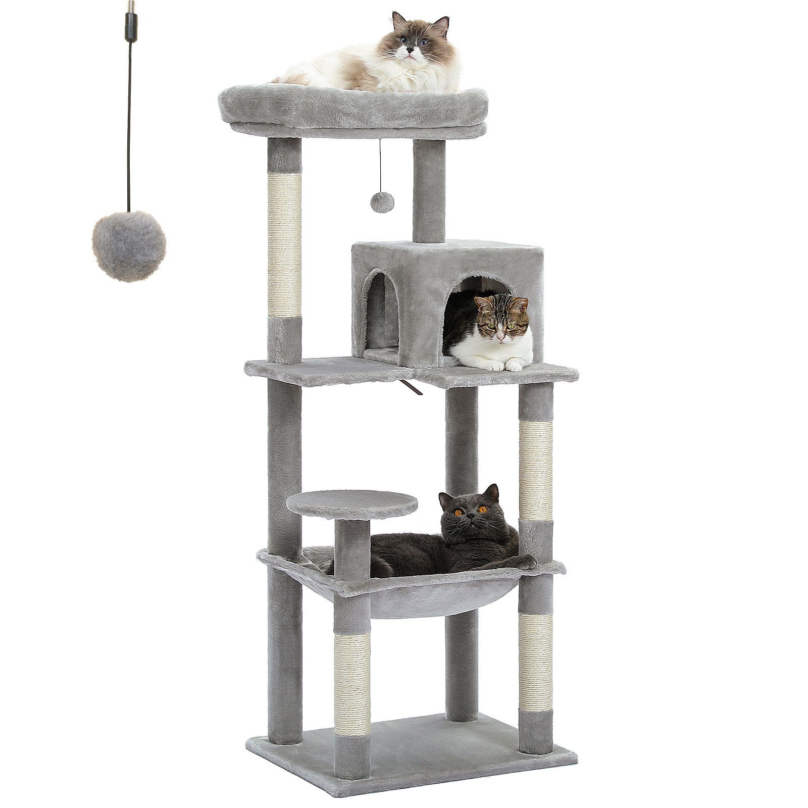 PAWZ Road Kratzbaum Kratzbaum 143cm Groß Katzenspielturm stabiles schönes Katzenhaus, Größe Höhle Hängematte
