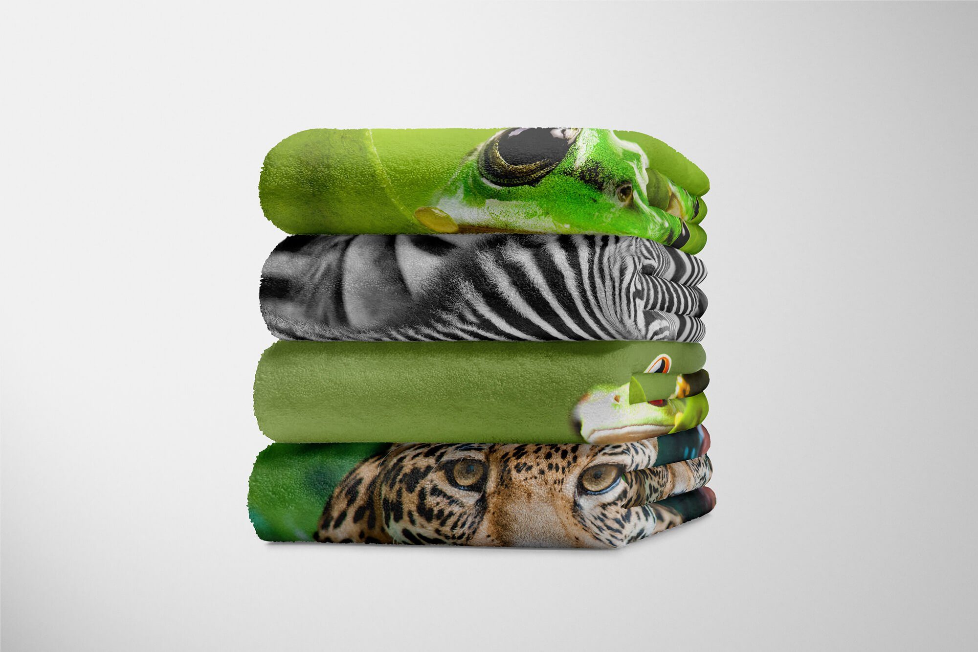 Handtuch Sinus (1-St), Frosch Strandhandtuch Handtücher Kuscheldecke Grün, Handtuch Art mit Saunatuch Baumwolle-Polyester-Mix Tiermotiv