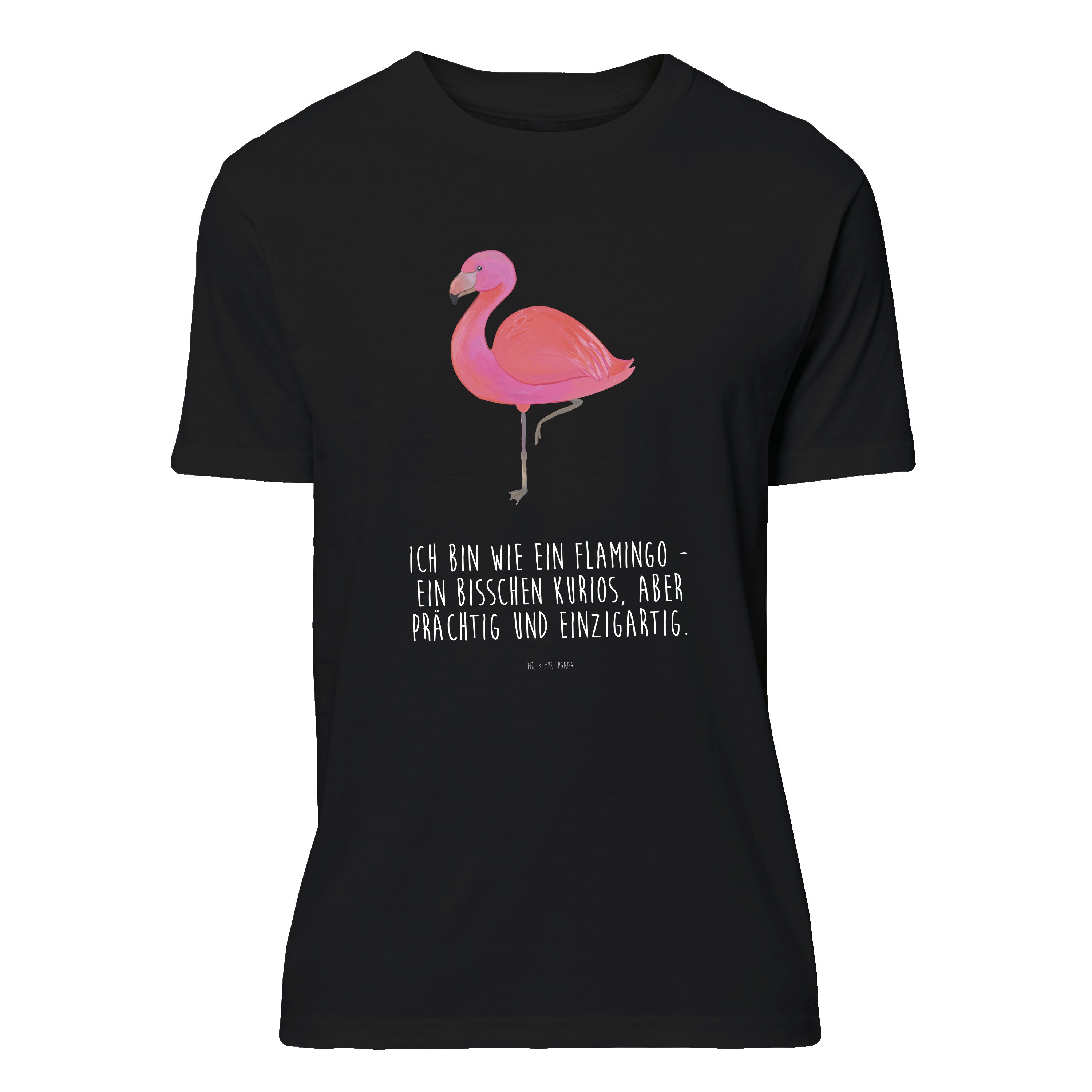 Mr. & Mrs. Panda T-Shirt Flamingo Classic, S T-Shirt, Schwarz, Basic-Shirt, Tshirt, oberteil, (Packung) Flamingo Sohn Ich