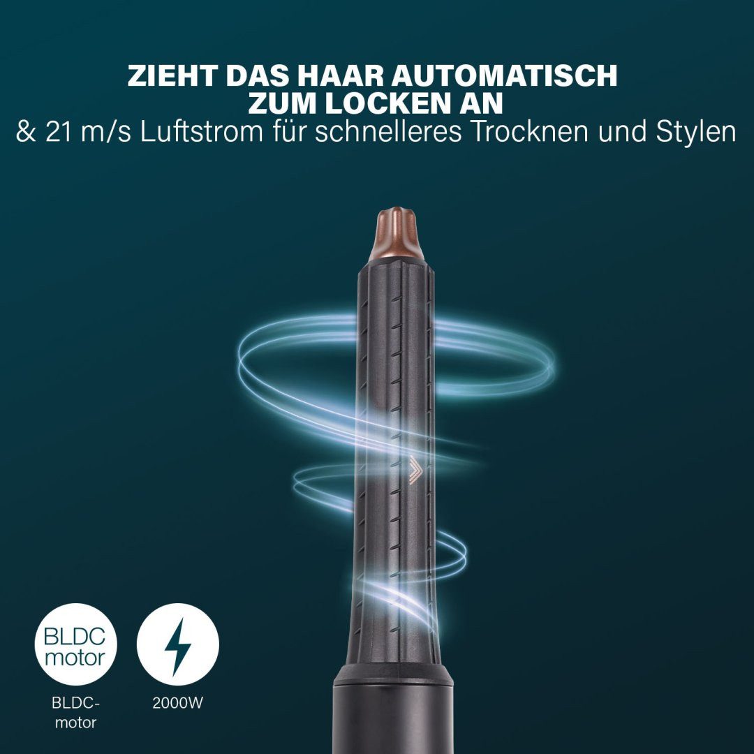 PRINCESS Haartrockner Princess 529205 Airstyler Pro – 7-in-1 Stylinggerät – Benutzerfreundli, 2000 W, 3 Heiz-/Gebläsestufen, Ionen, Coolshot, 7 Aufsätze, Tasche