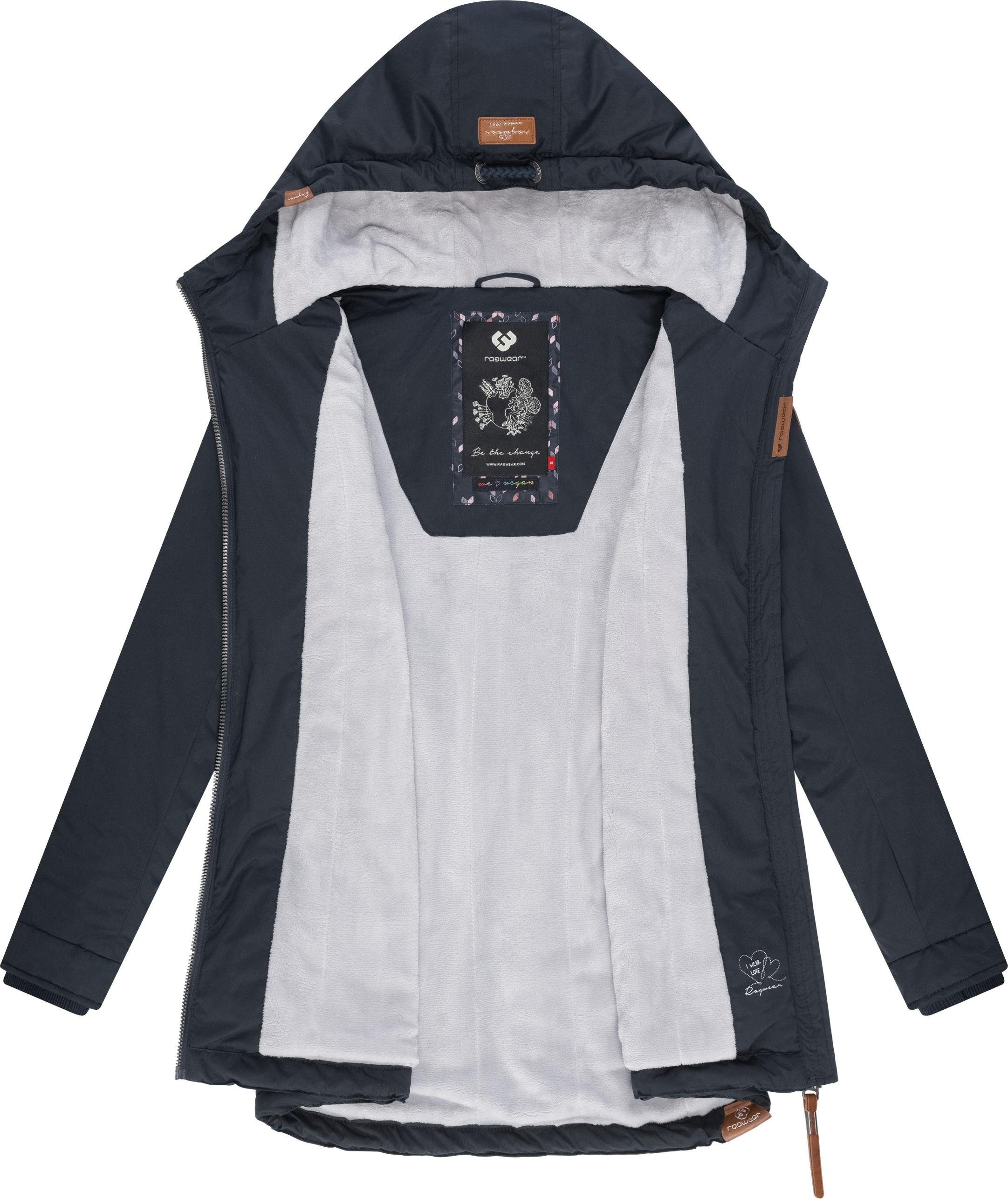 Ragwear Winterjacke Innenfutter mit stylischer navy Winter Teddyfleece Winterparka Zuzka