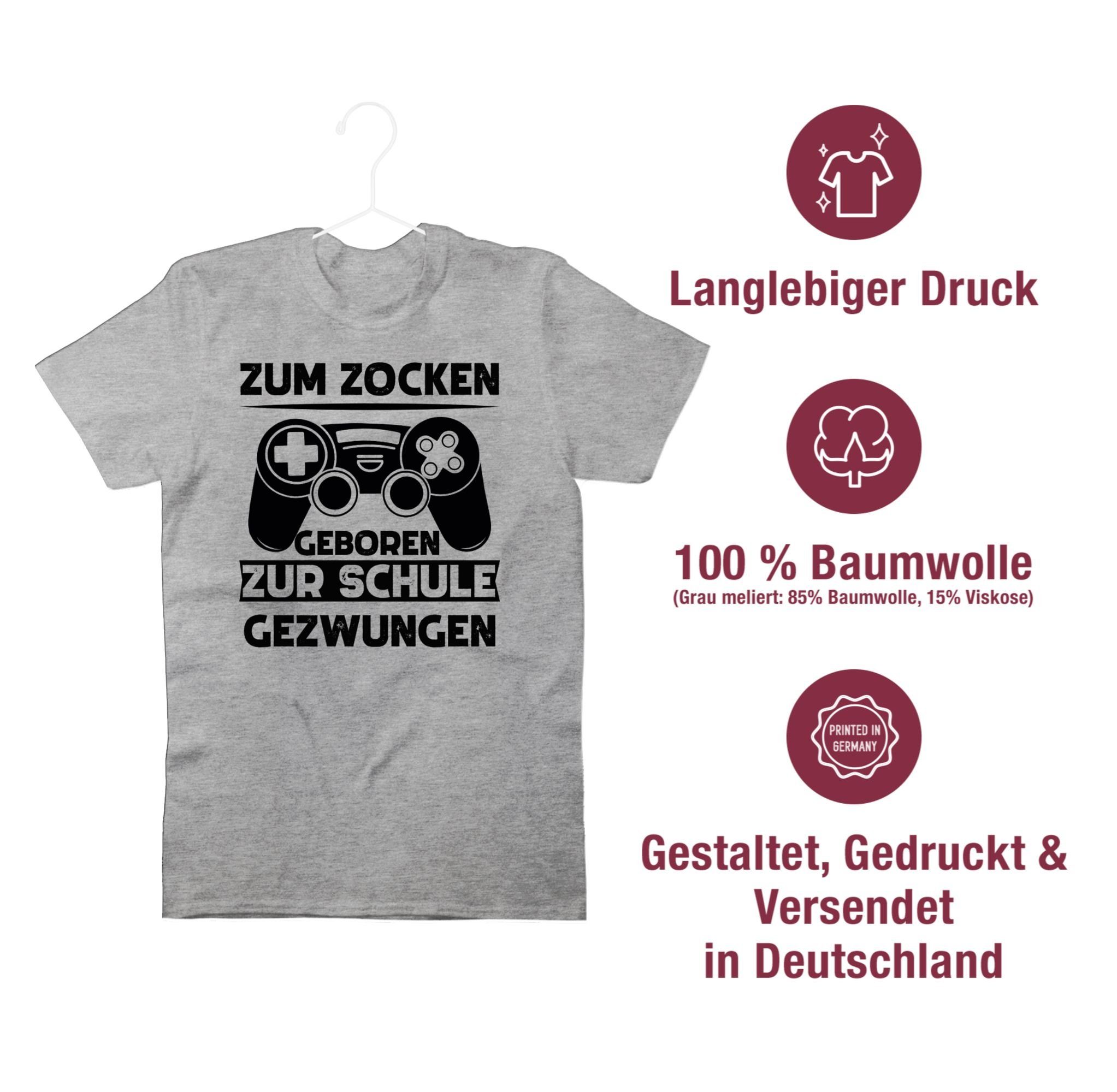 Shirtracer T-Shirt Zum zocken geboren meliert Schule 3 Geschenke gezwungen Nerd zur Grau