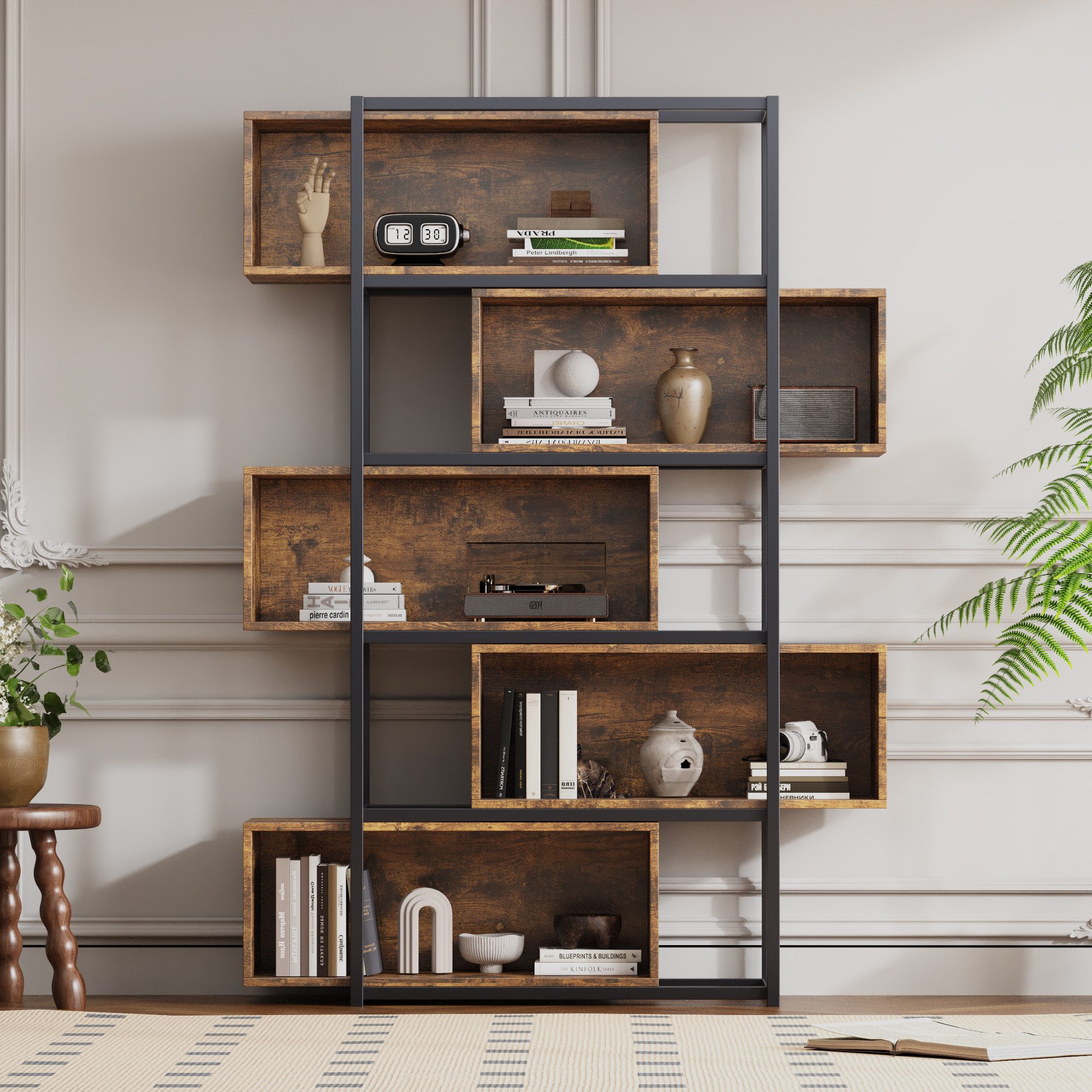Flieks Bücherregal brauner Holzoptik, 5 verstellbare Fächer, 1-tlg., Standr günstig online kaufen