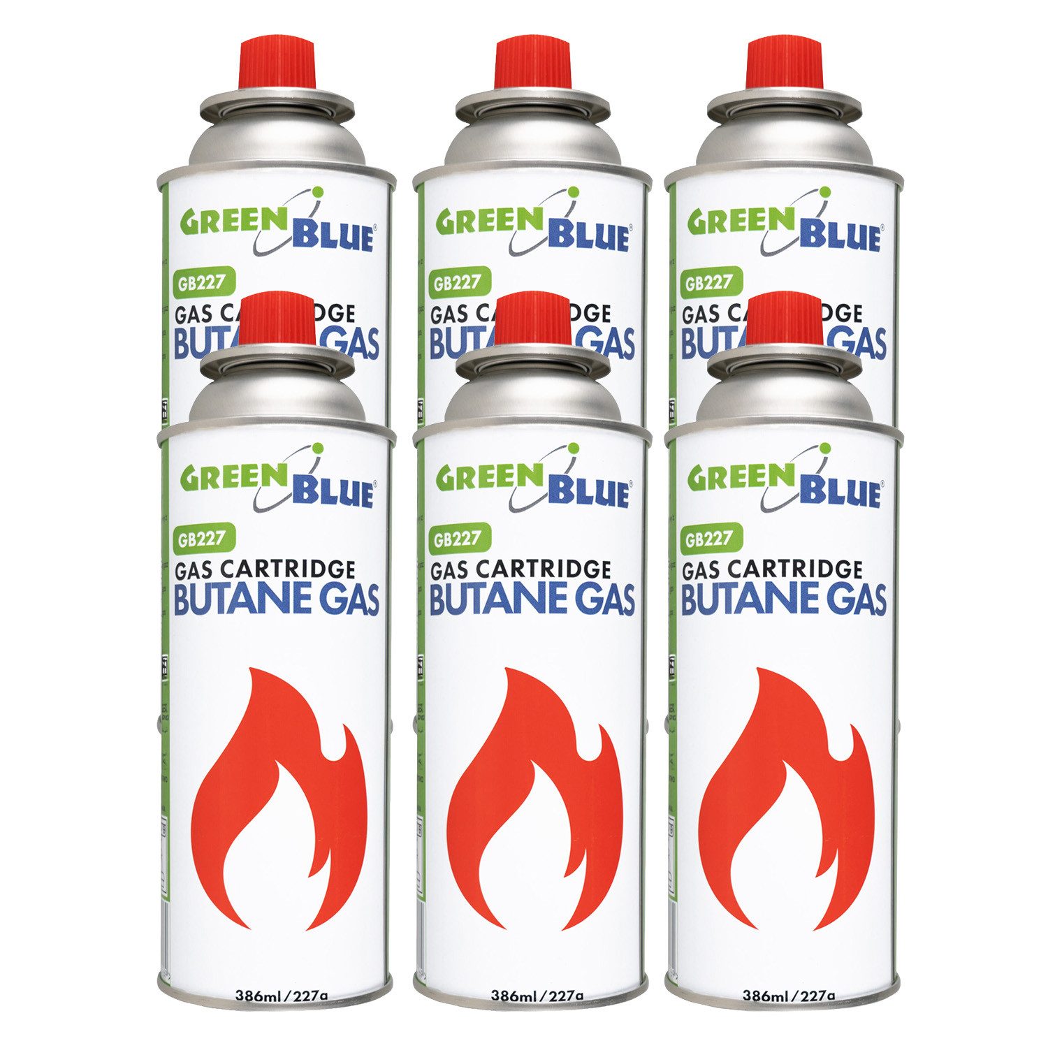 GreenBlue Gaskartusche GB227 Gaskartusche für Kocher und Heizgeräte 386 ml / 227 g, 6 St., Zuverlässiger Treibstoff im Freien und in der Werkstatt
