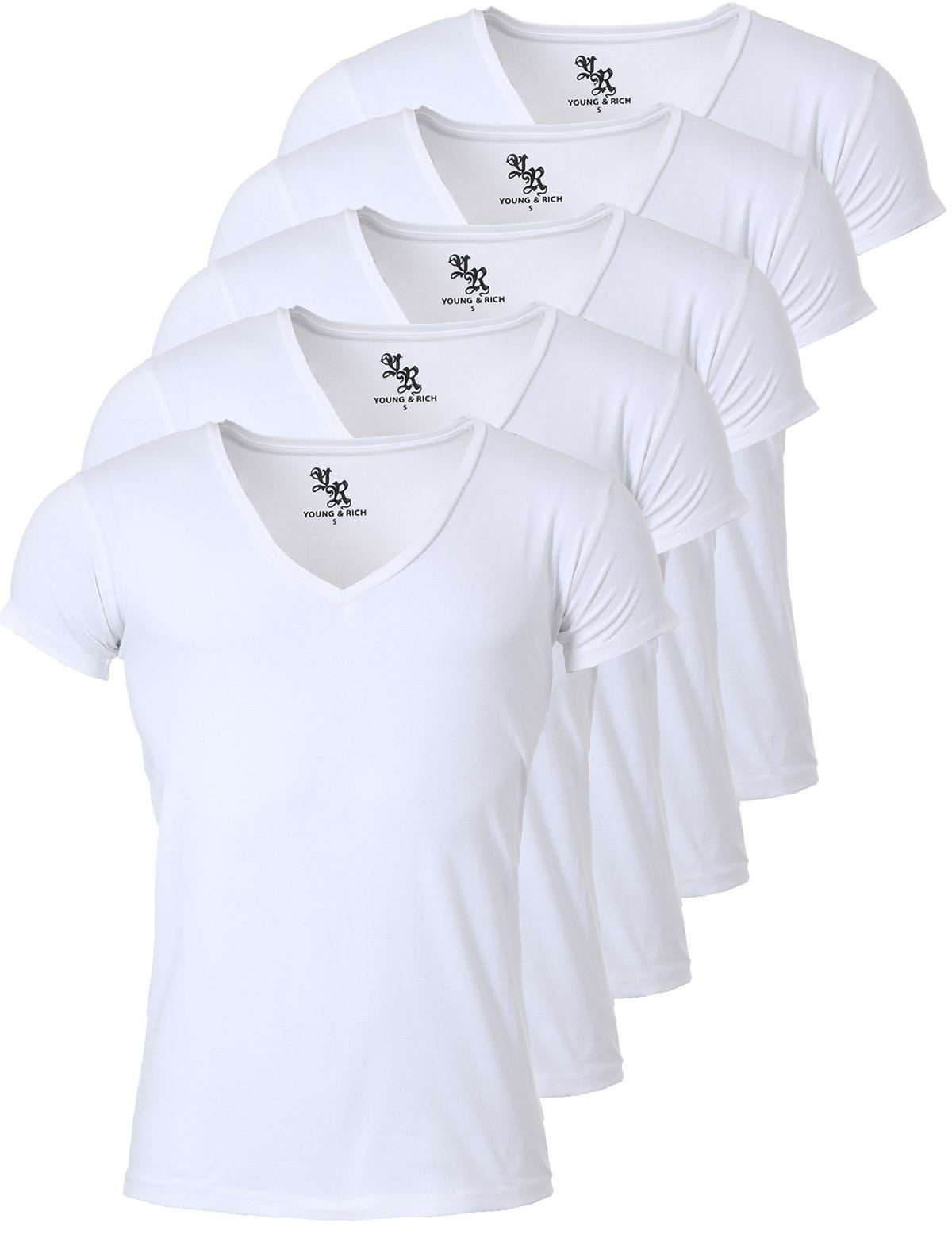 Young & Rich T-Shirt Herren Uni Basic 1315 extra tiefer Ausschnitt 5er Pack (5er-Pack, 5-tlg., 5er-Pack) V-Ausschnitt unifarben kurzarm slim fit