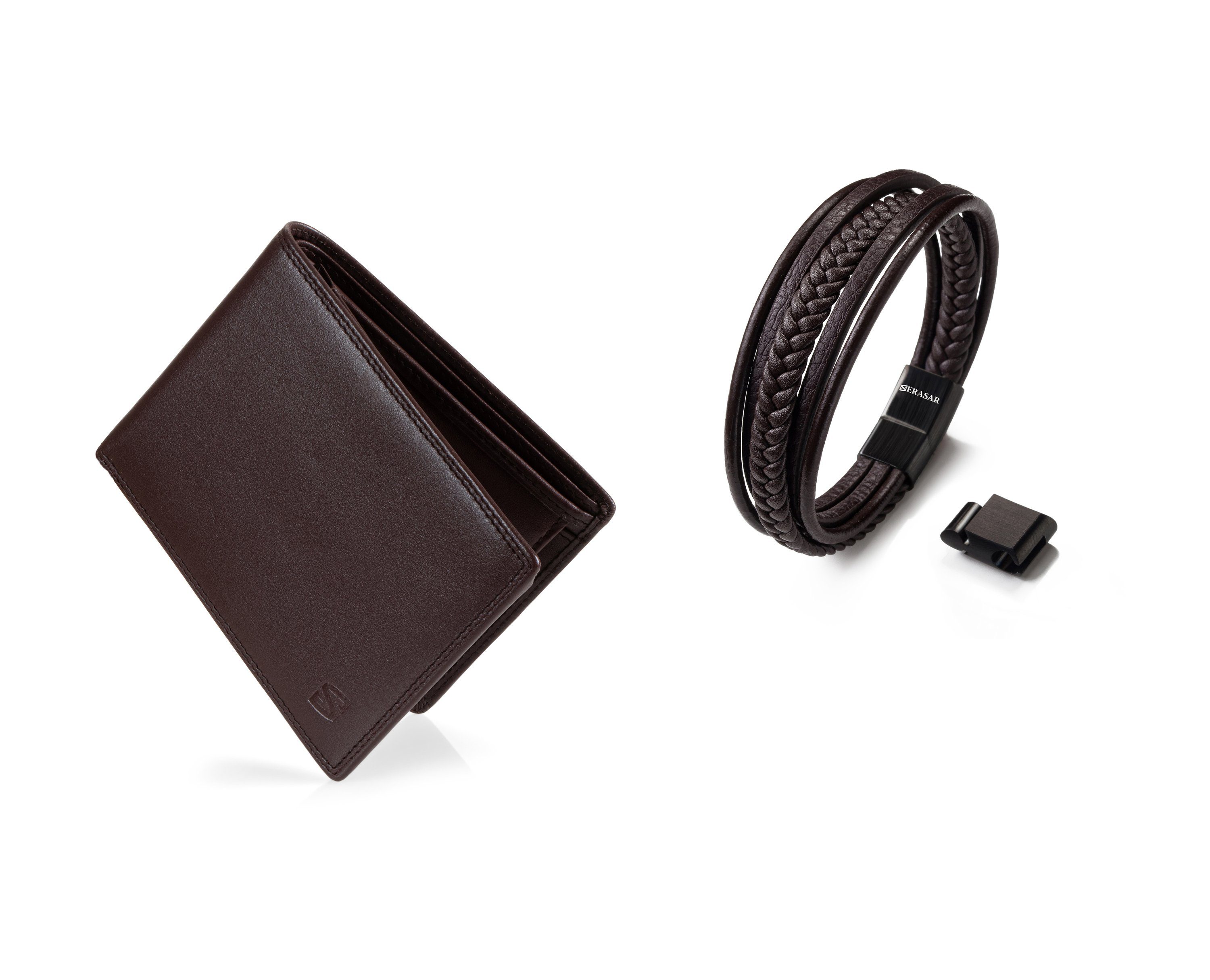 Schmuckset Premium-Set Wallet "Space" und Armband "Braid" (2-tlg), aus Echtleder inkl. RFID-Schutz sowie Echtleder mit Magnetverschluss