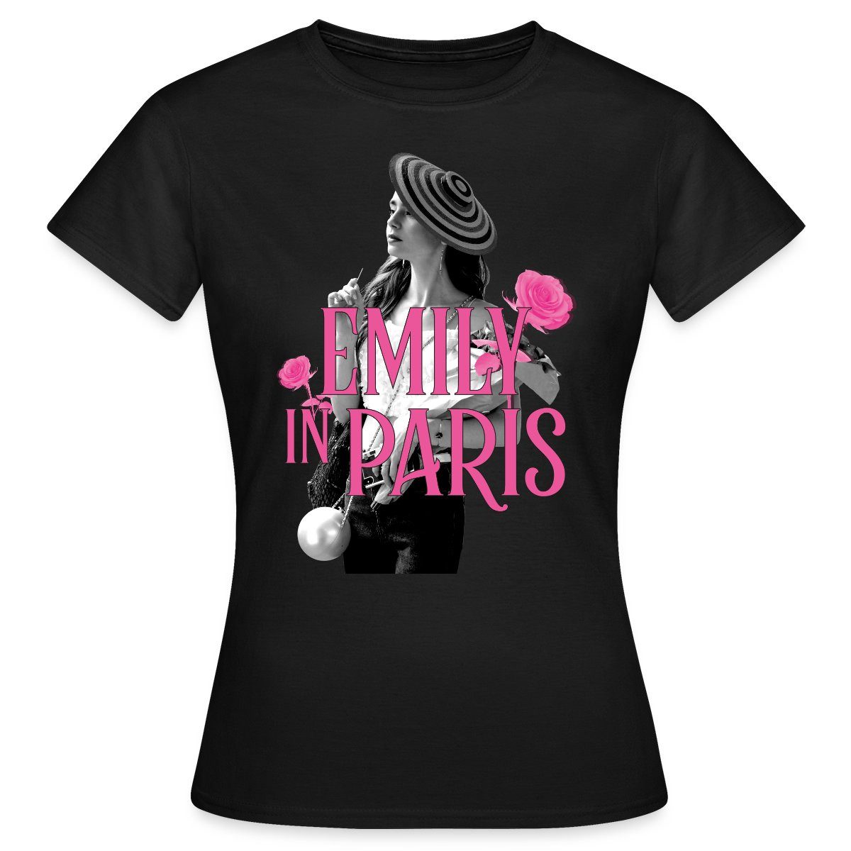 Spreadshirt T-Shirt Emily In Paris Emily Logo Mit Rosen Frauen T-Shirt (1-tlg)