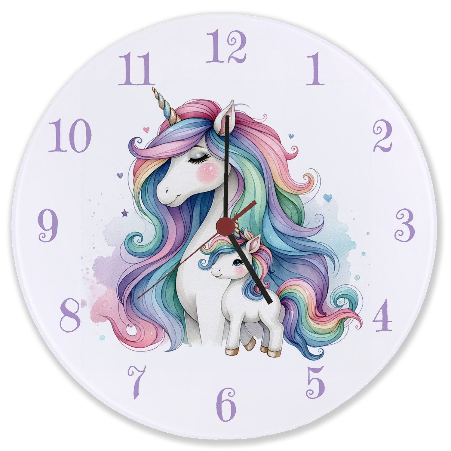 speecheese Wanduhr Einhorn-Mama mit Kind Wanduhr aus Glas günstig online kaufen